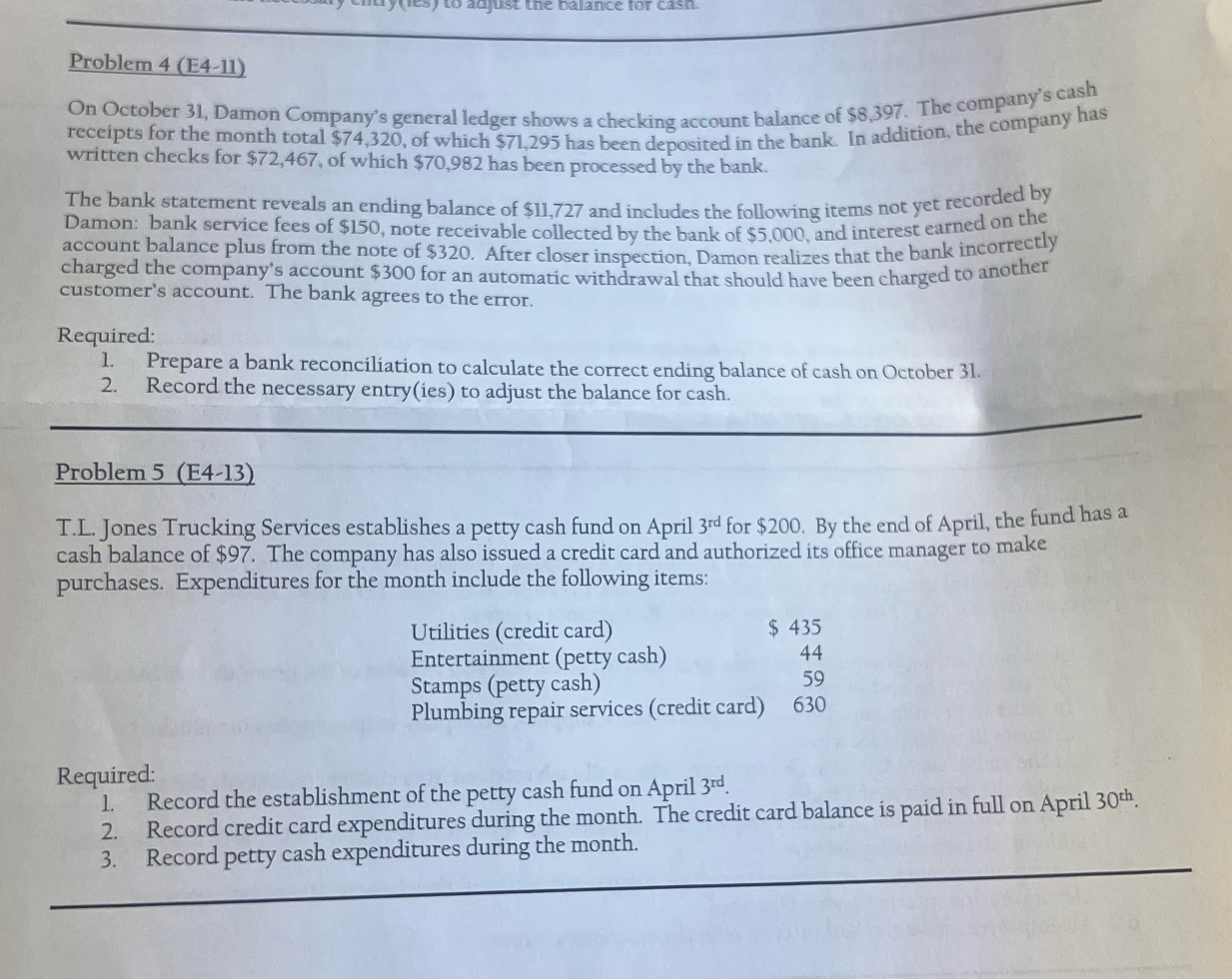 Problem 4 (E4-11) On October 31, Damon
