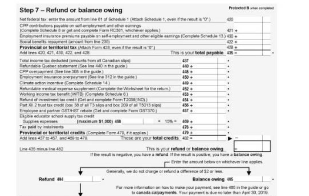 Step 7 - Refund or balance owing Protected B when