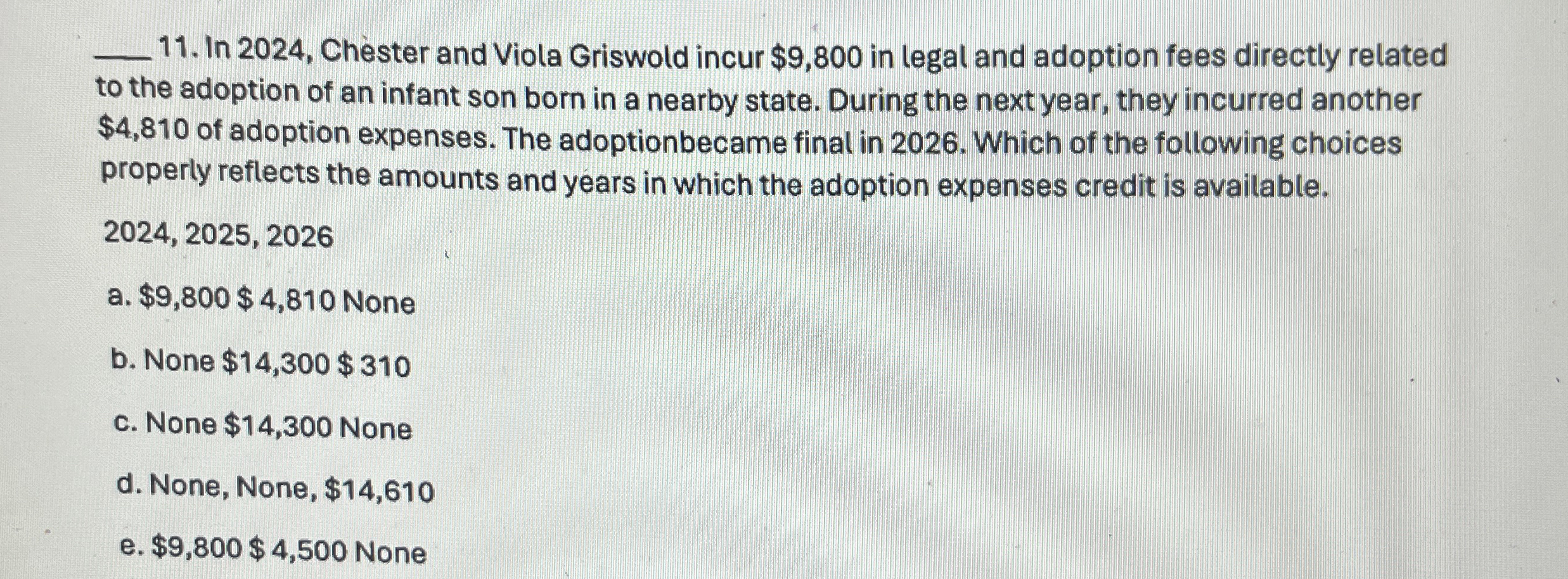 In 2 0 2 4 , Chester and Viola Griswold incur $ 9