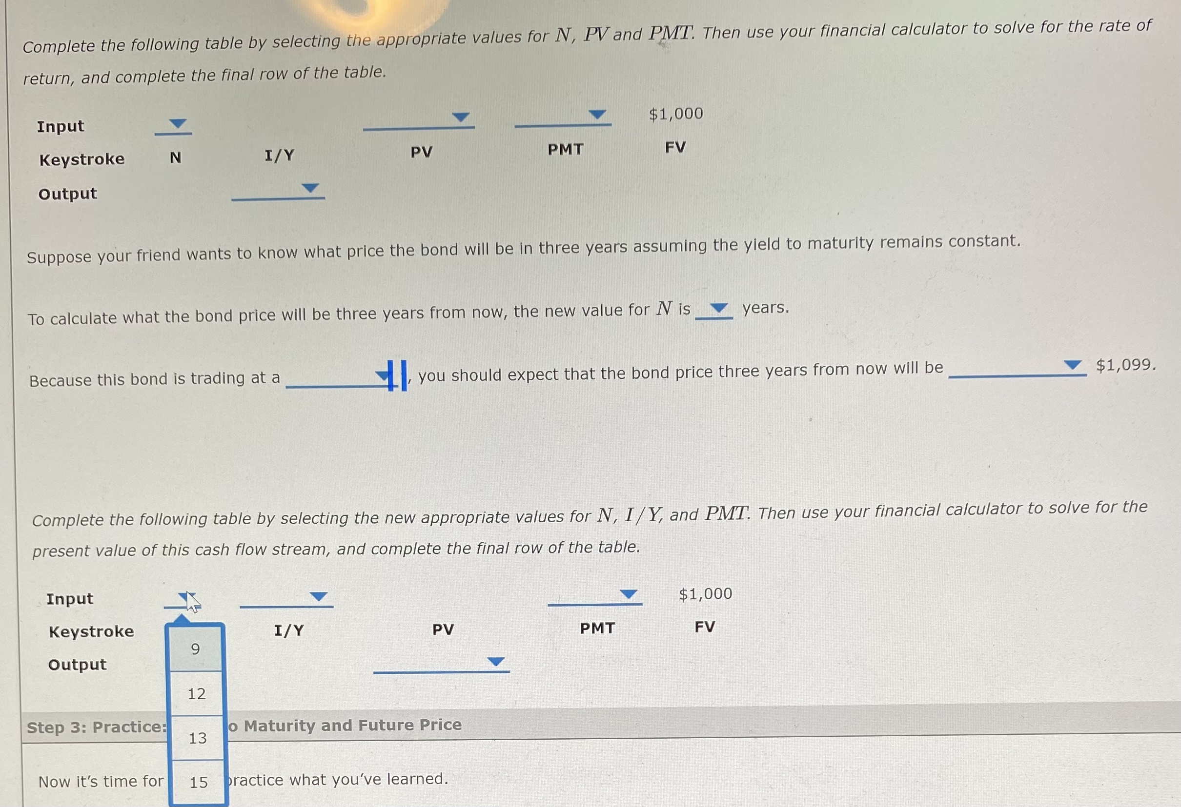 Complete the following table by selecting the