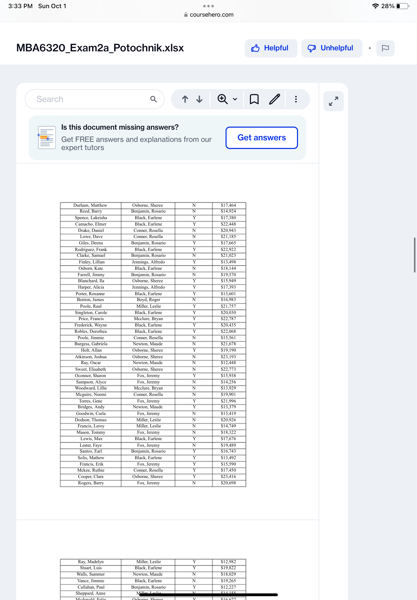 3:33 PM Sun Oct 1 . . . 28% coursehero.com