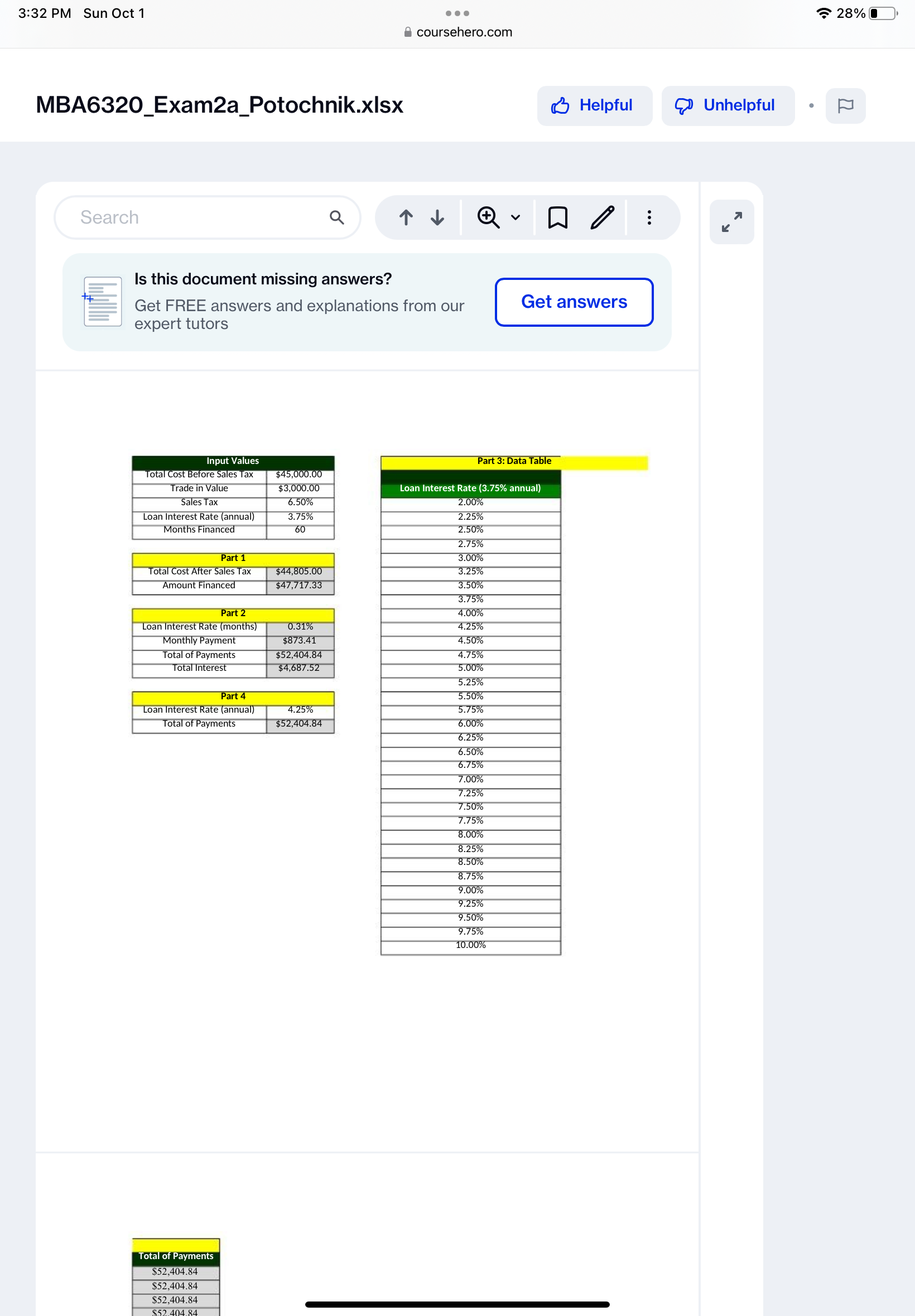 3:33 PM Sun Oct 1 . . . 28% coursehero.com