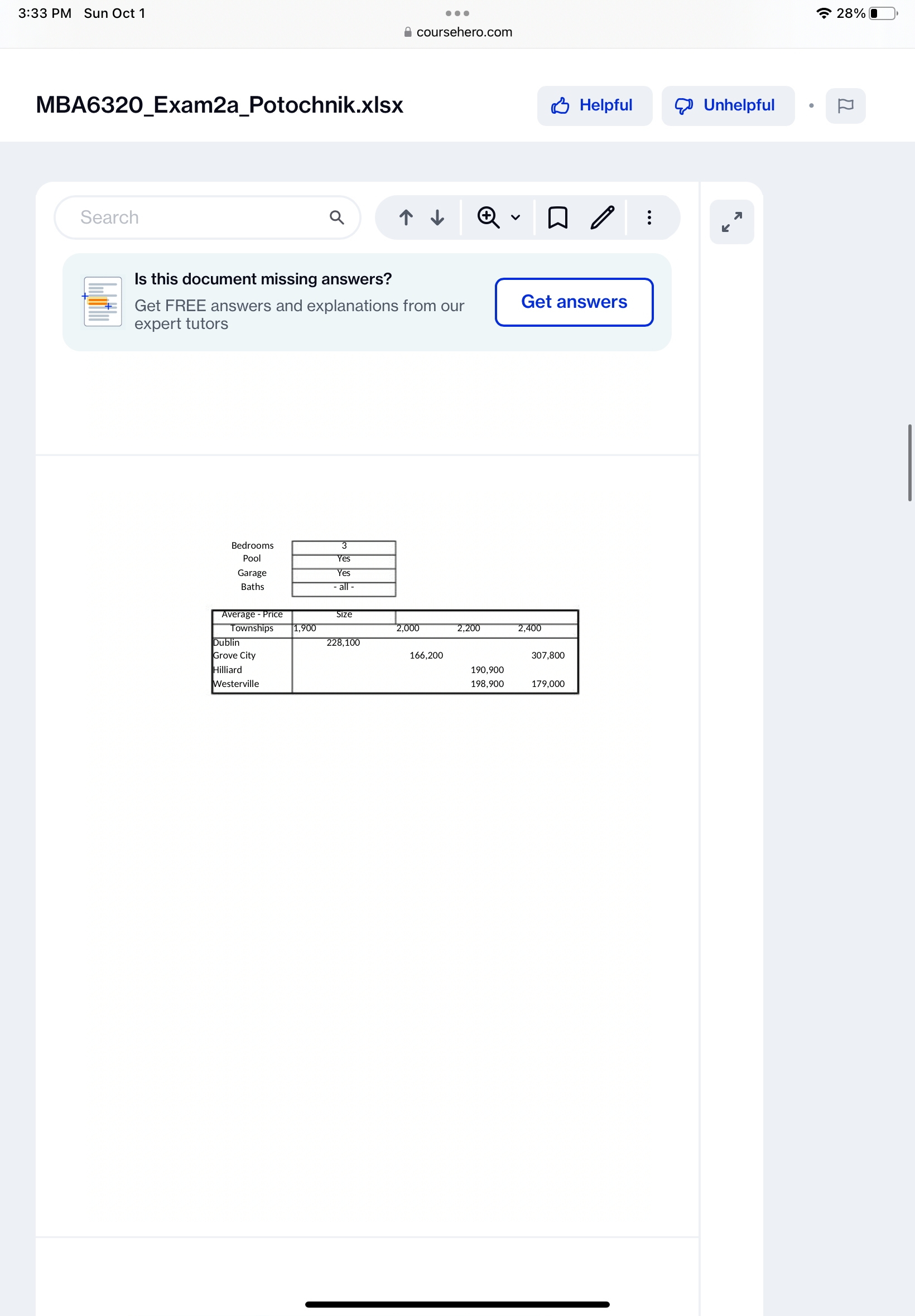 3:33 PM Sun Oct 1 . . . 28% coursehero.com