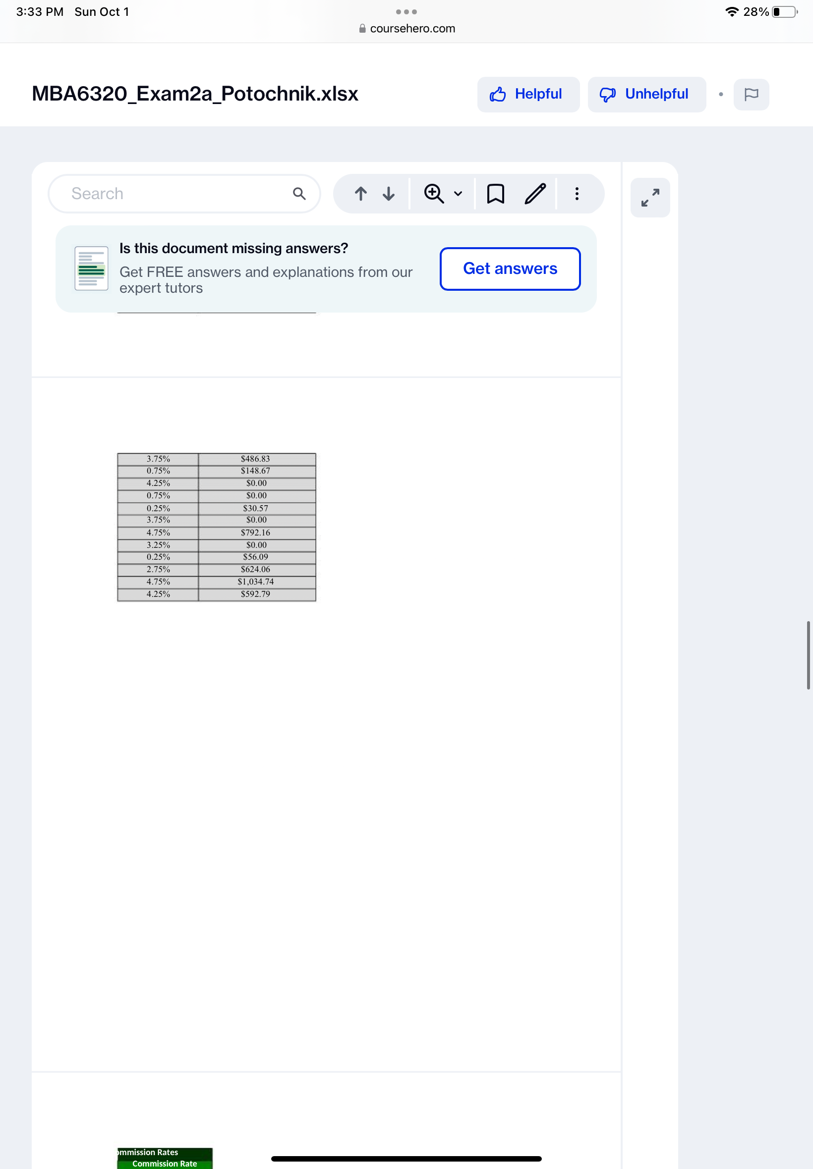 3:33 PM Sun Oct 1 . . . 28% coursehero.com