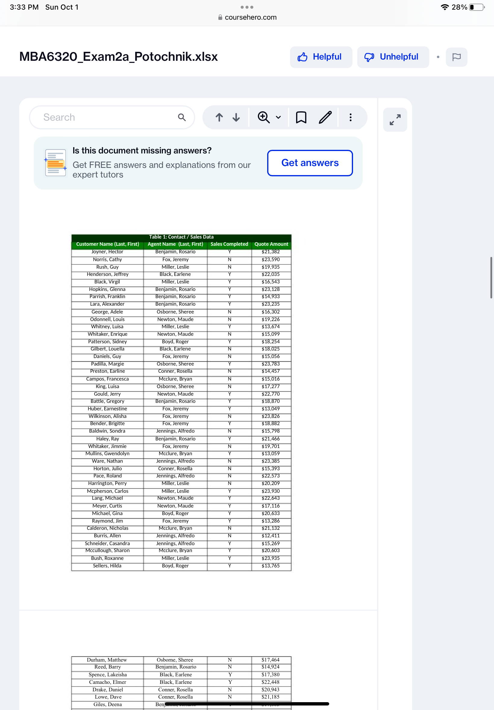 3:33 PM Sun Oct 1 . . . 28% coursehero.com