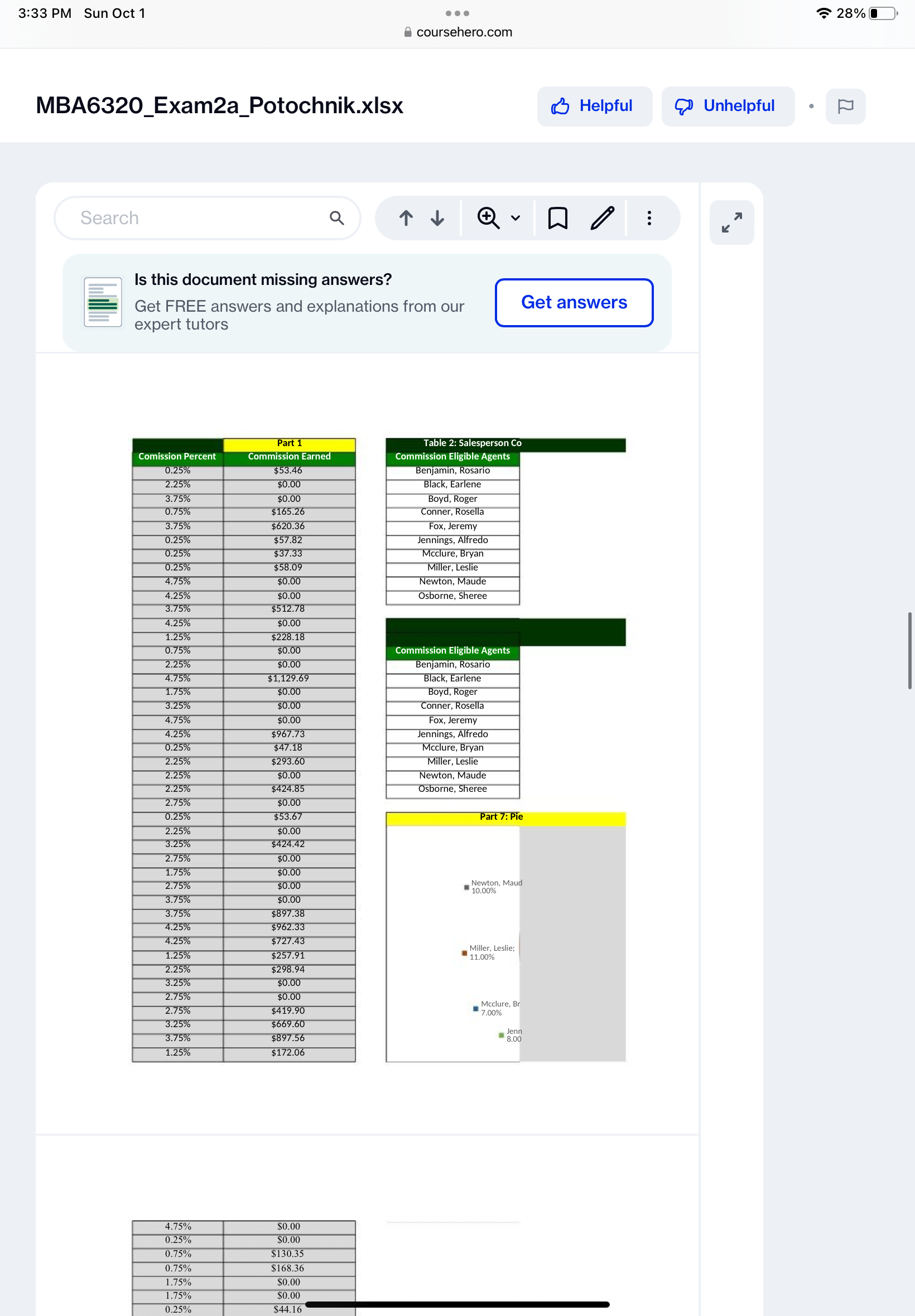 3:33 PM Sun Oct 1 . . . 28% coursehero.com