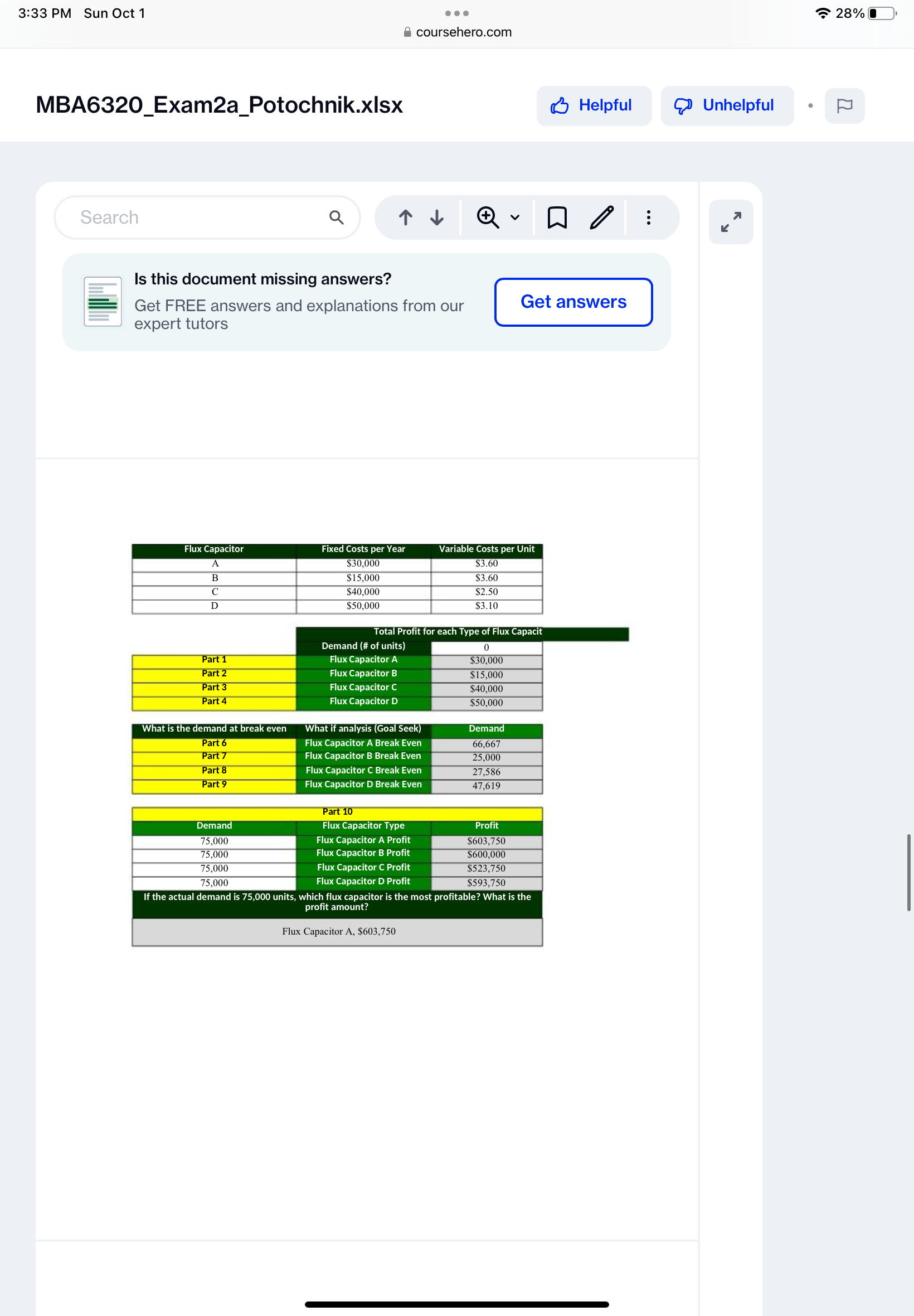 3:33 PM Sun Oct 1 . . . 28% coursehero.com