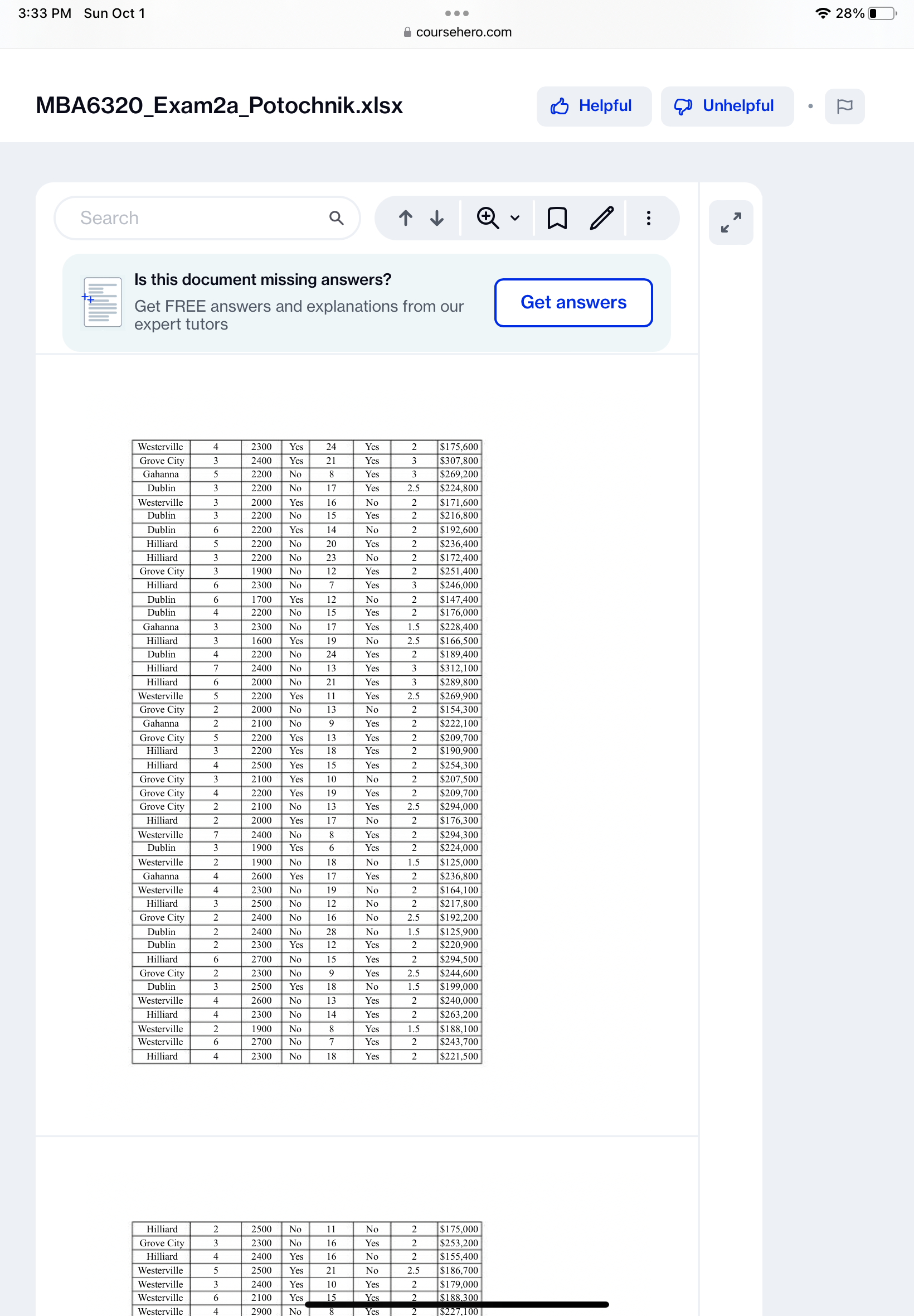 3:33 PM Sun Oct 1 . . . 28% coursehero.com