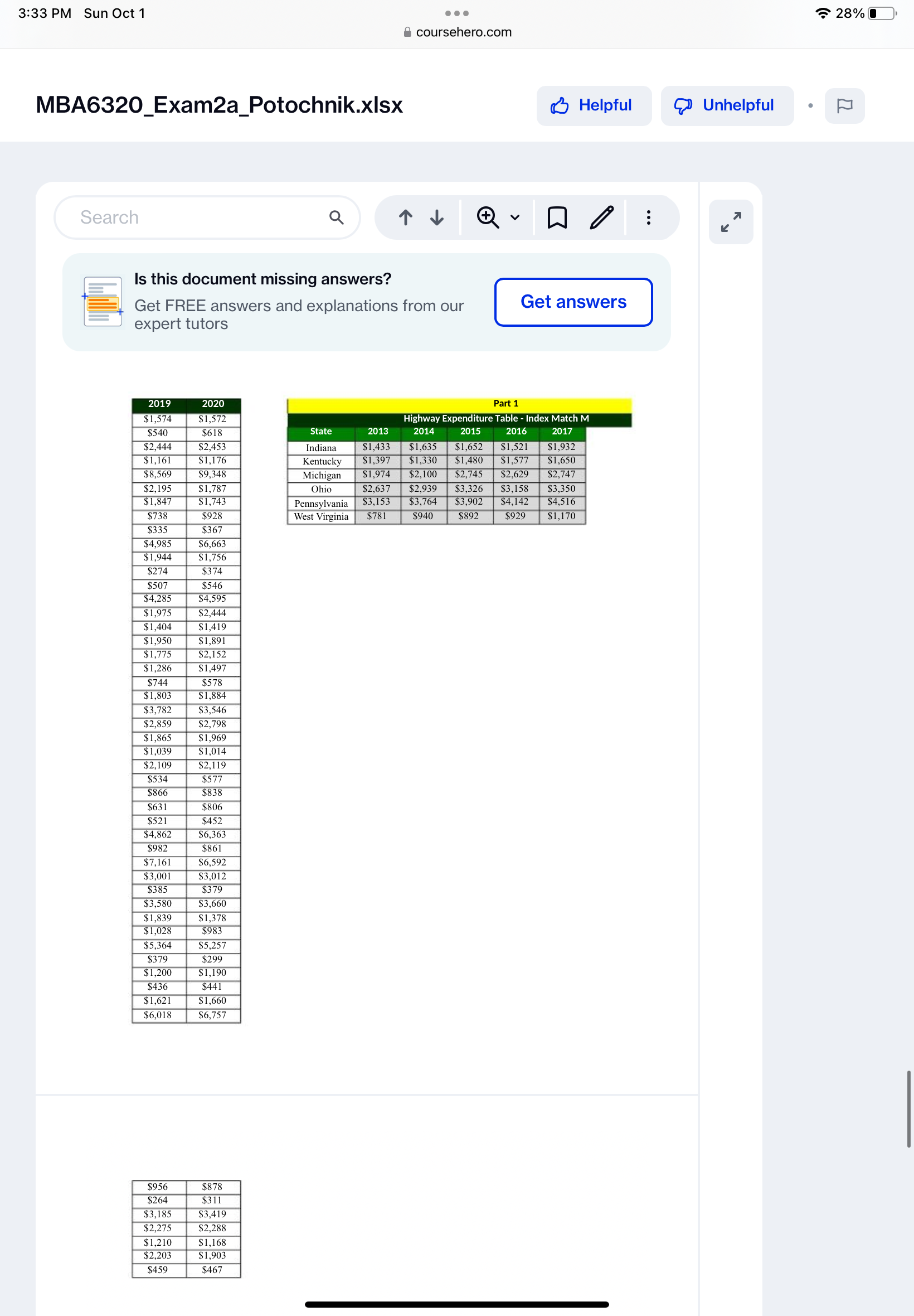 3:33 PM Sun Oct 1 . . . 28% coursehero.com