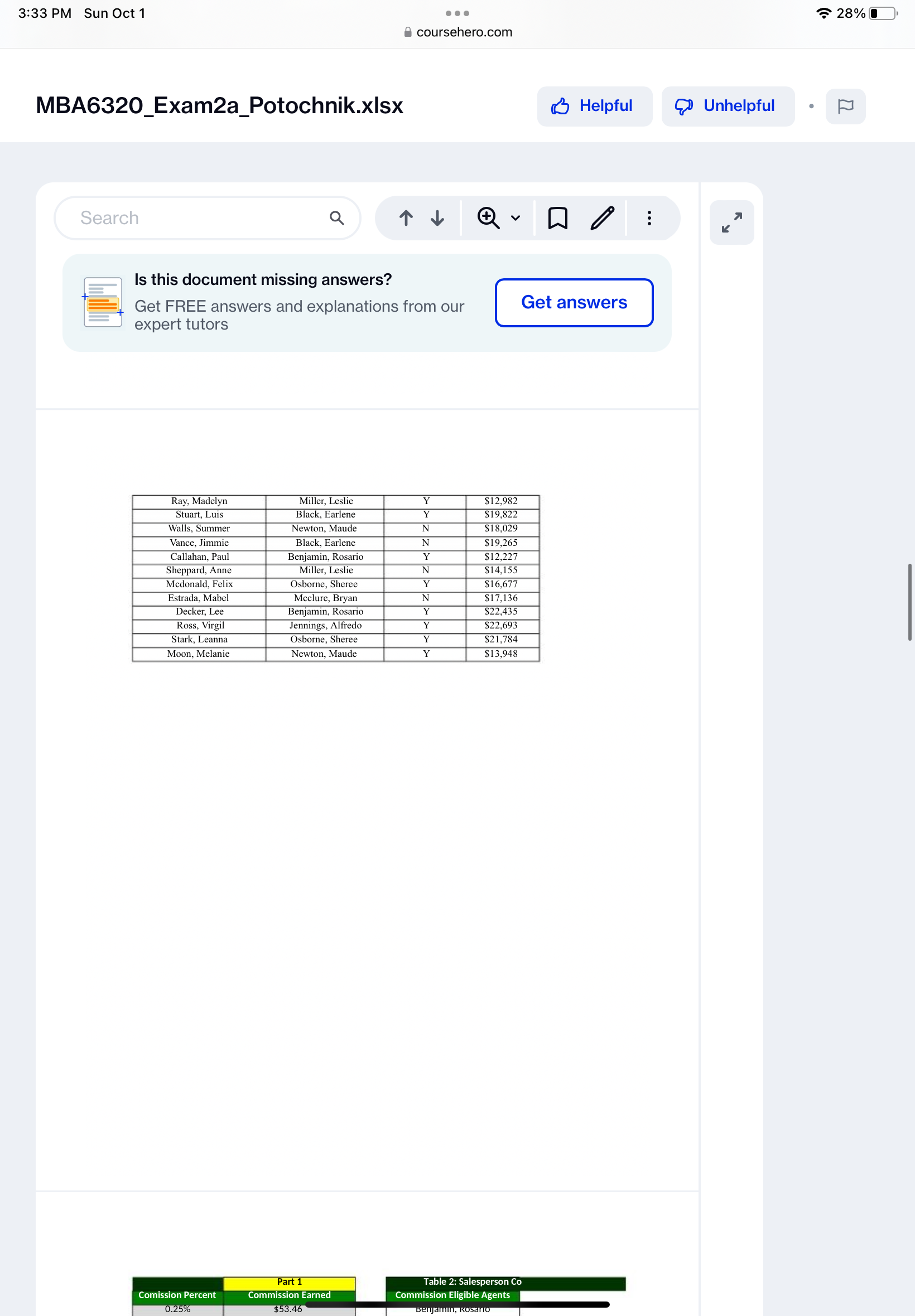 3:33 PM Sun Oct 1 . . . 28% coursehero.com