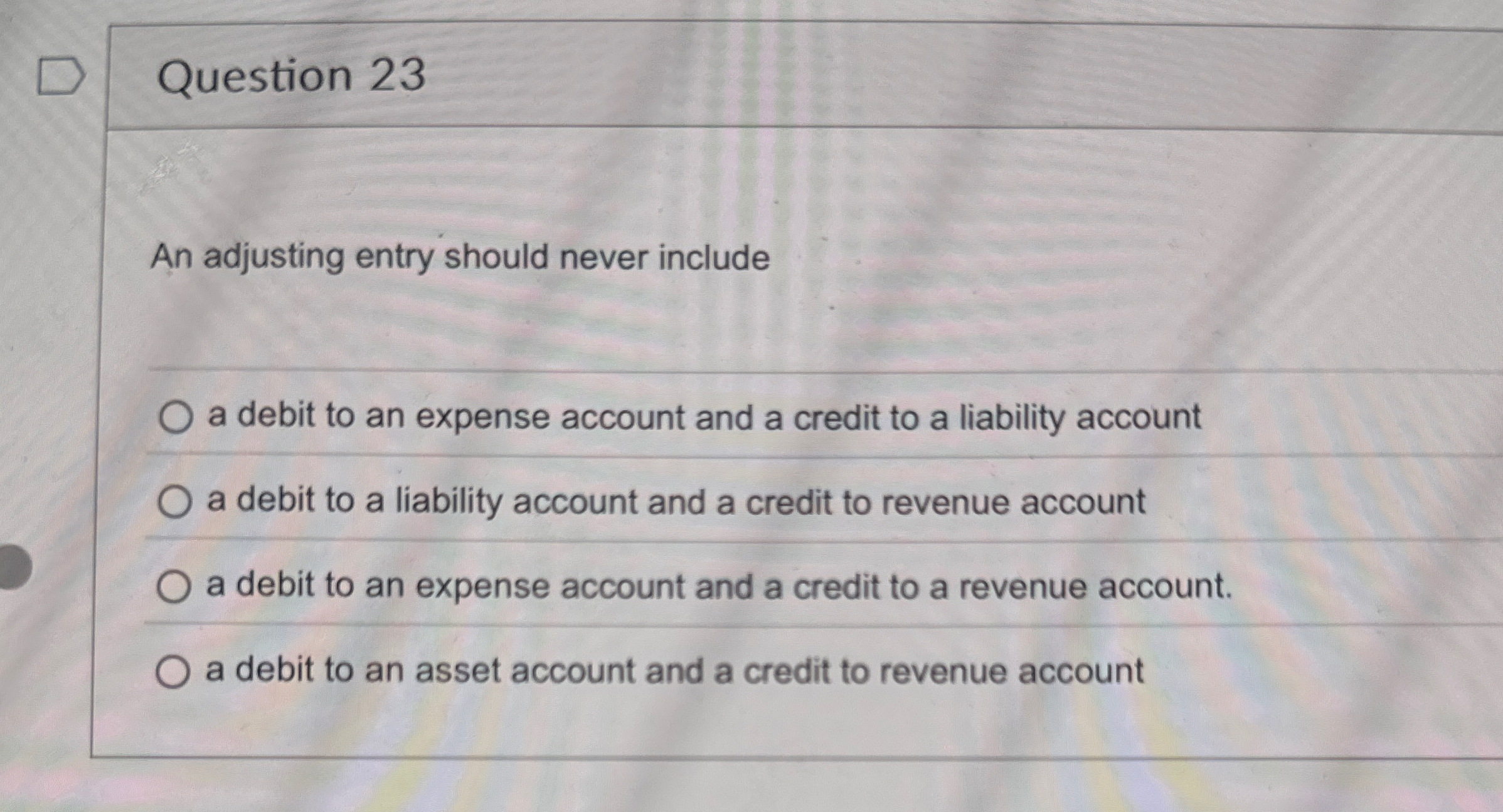 Question 2 3 An adjusting entry should never