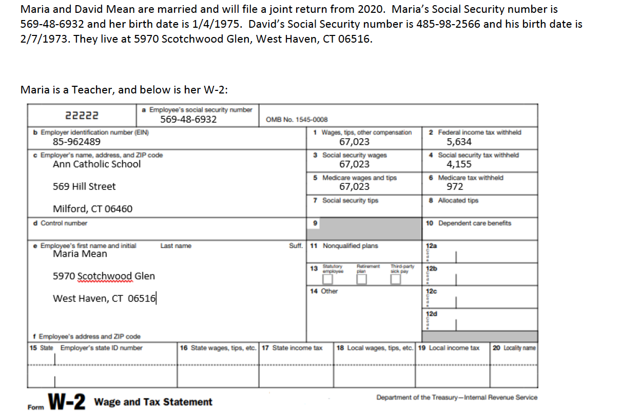 Please complete the tax return for Maria and