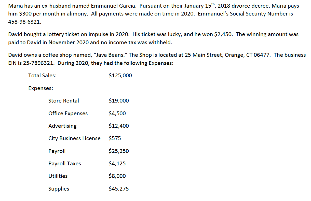 Please complete the tax return for Maria and