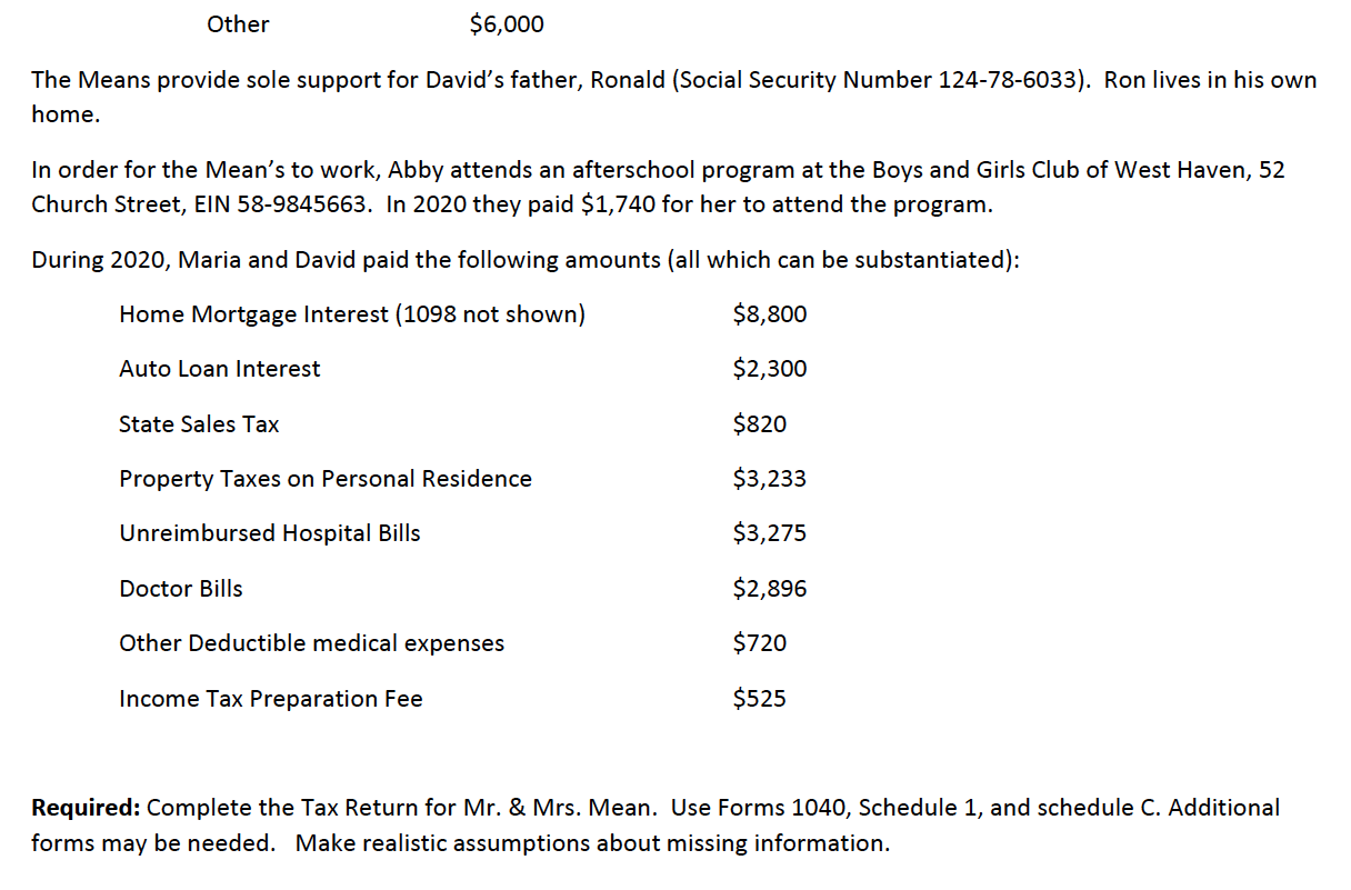 Please complete the tax return for Maria and