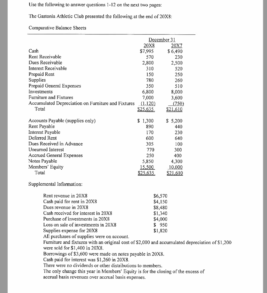 1 - 1 2 . Use the financial statement information