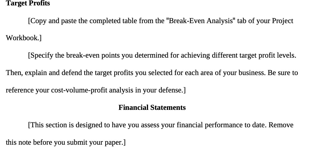 Target Profits [Copy and paste the completed