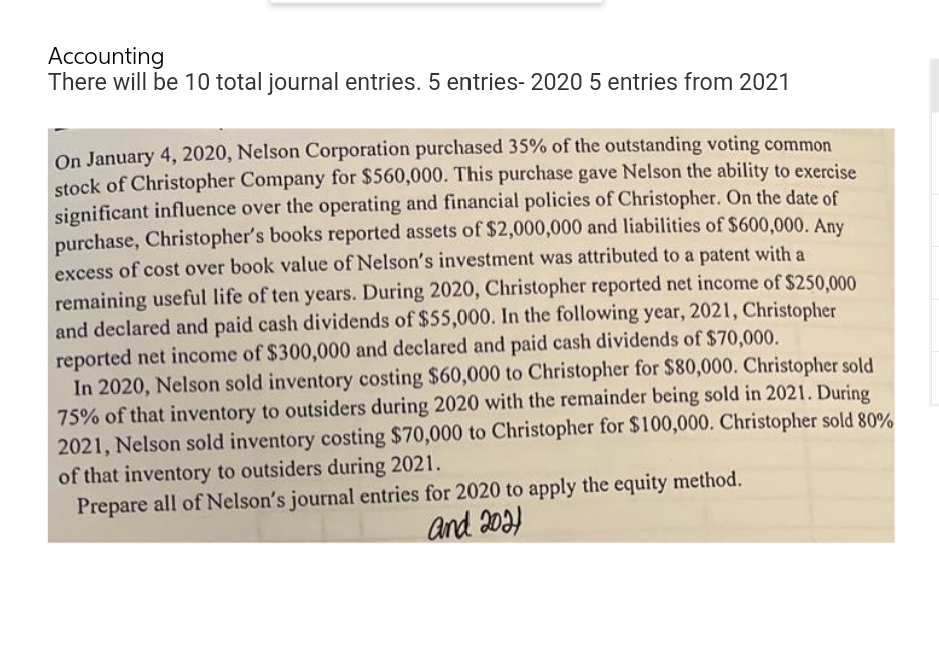 Accounting There will be 10 total journal