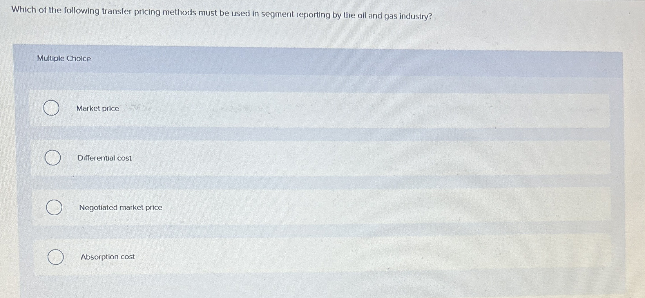 Which of the following transfer pricing methods
