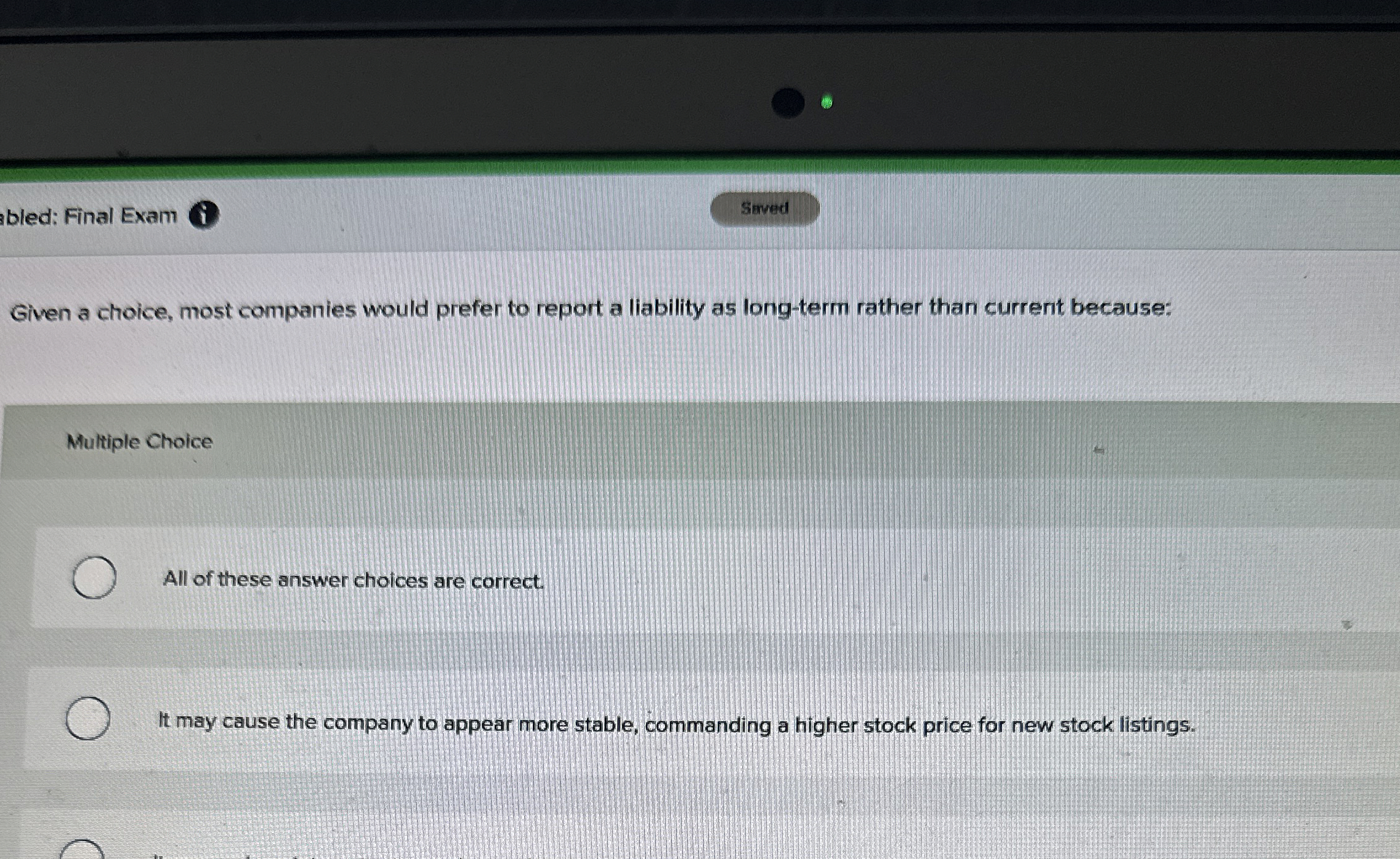 Bled: Final Exam ( i ) Given a choice, most