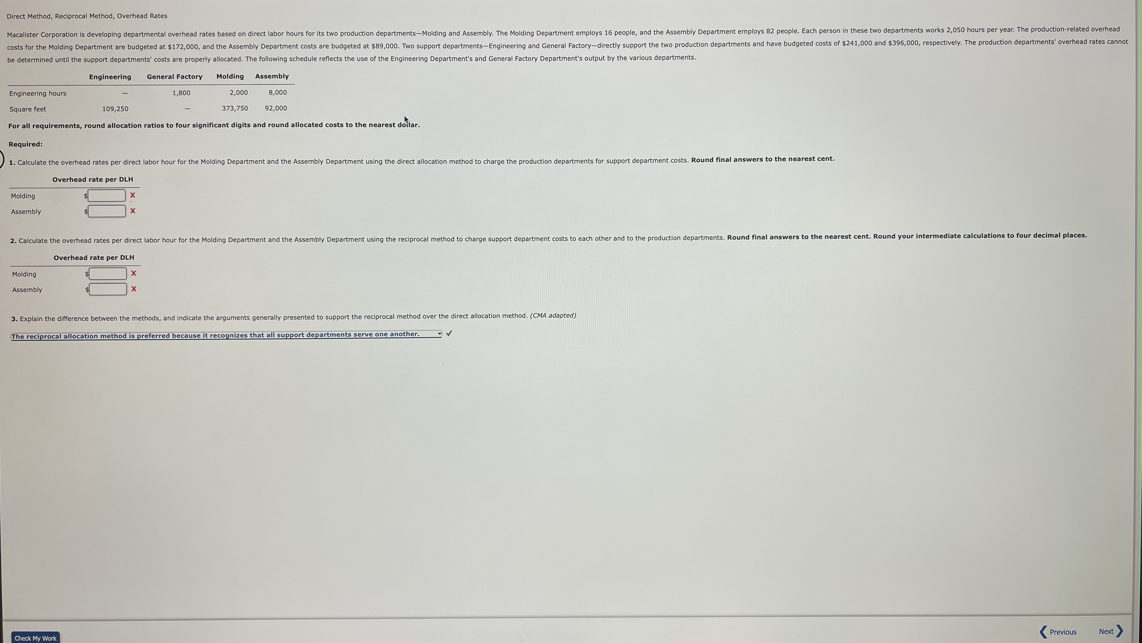 Direct Method, Reciprocal Method, Overhead Rates