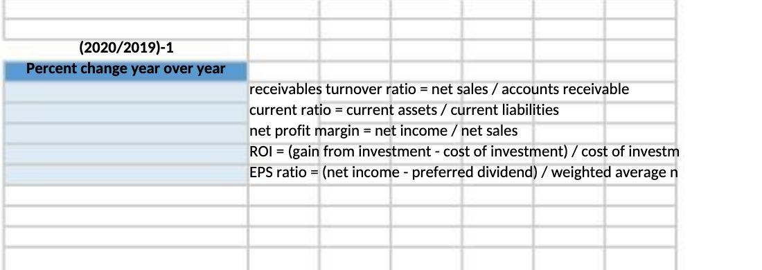 (2020/ 2019)-1 _ receivables turnover ratio = net
