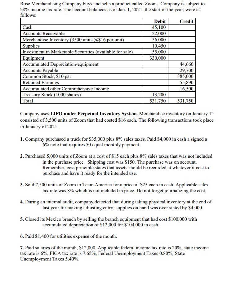 Rose Merchandising Company buys and sells a