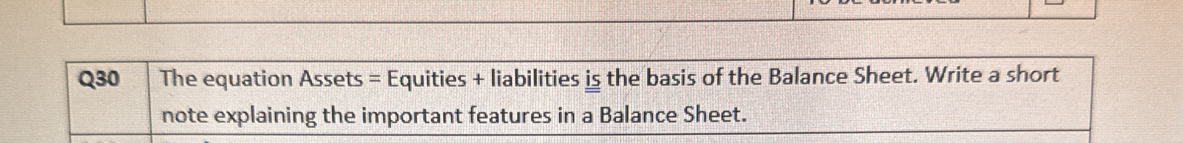 Q 3 0 The equation Assets = Equities +
