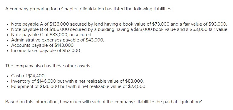A company preparing for a Chapter 7" liquidation