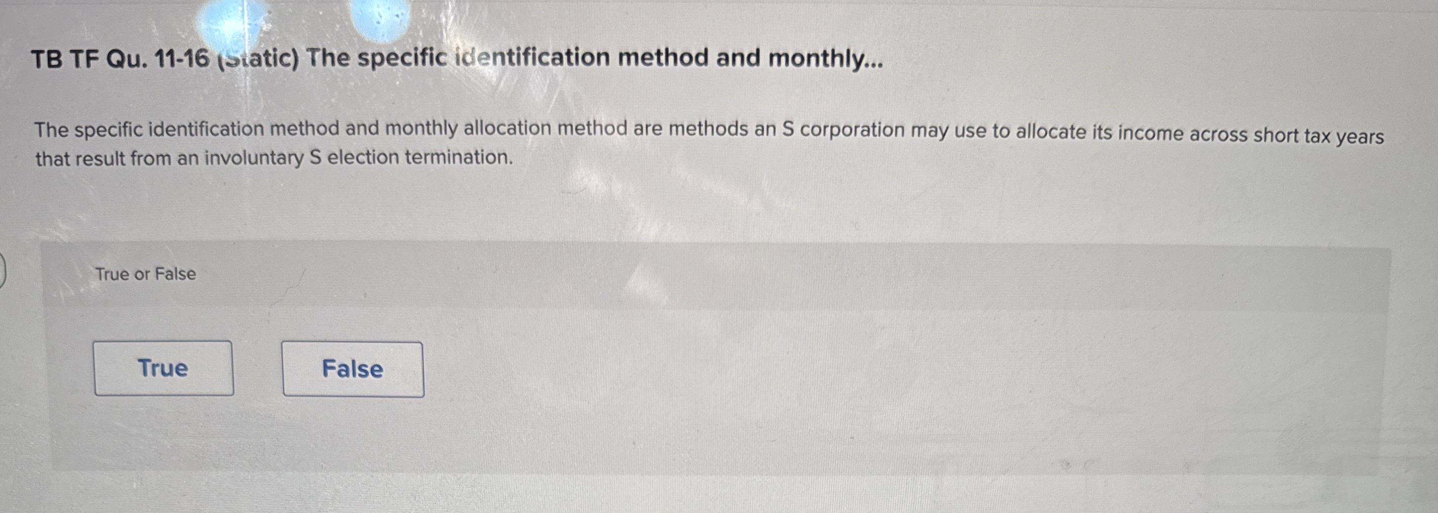 TB TF Qu . 1 1 - 1 6 ( static ) The specific