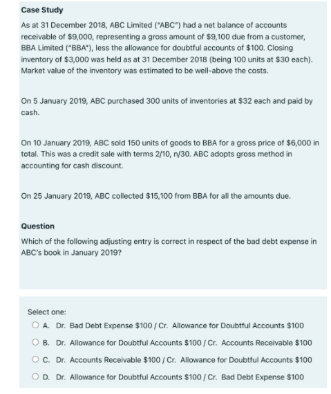 please help Case Study As at 31 December 2018,