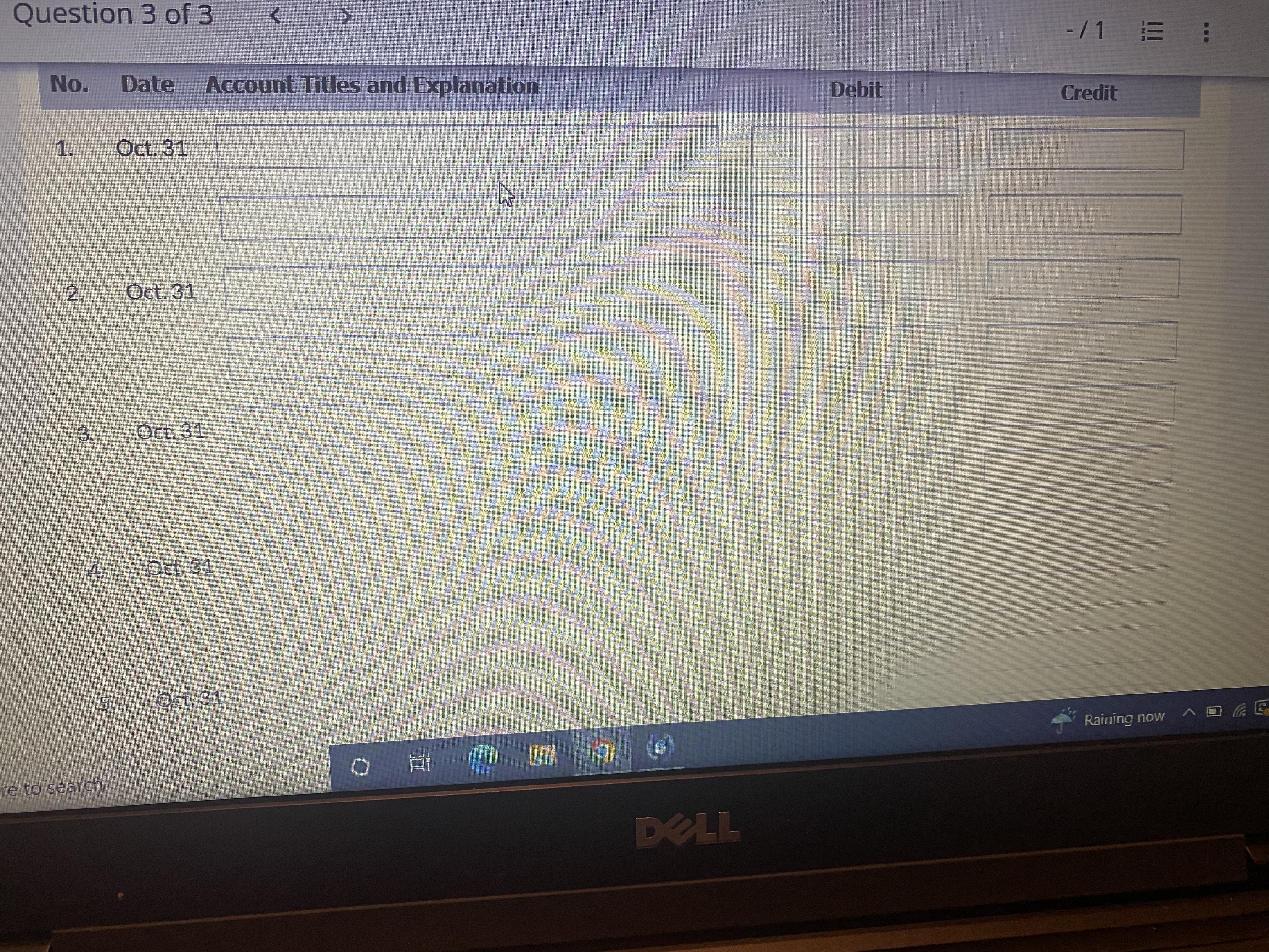 Question 3 of 3 - /1 E ... No. Date Account