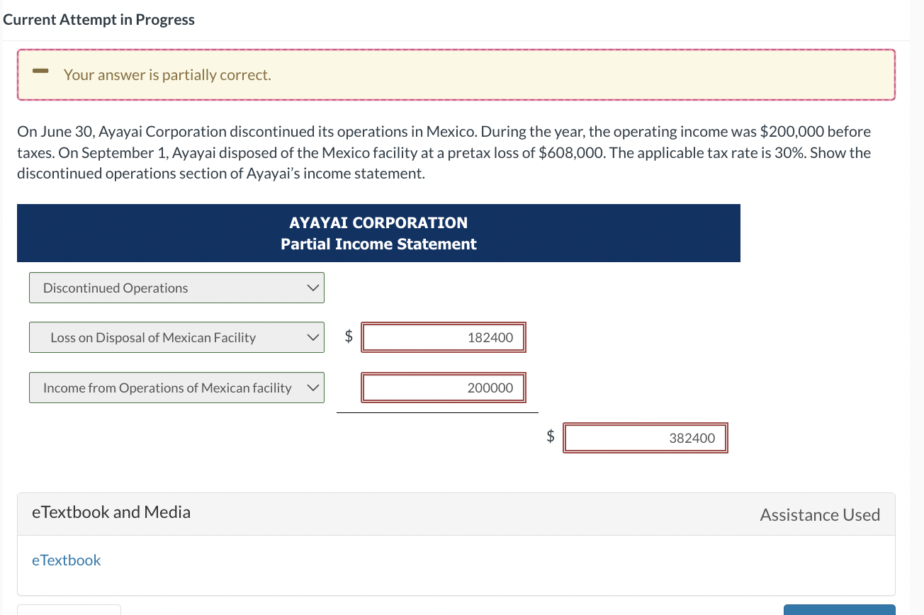 Current Attempt in Progress Your answer is