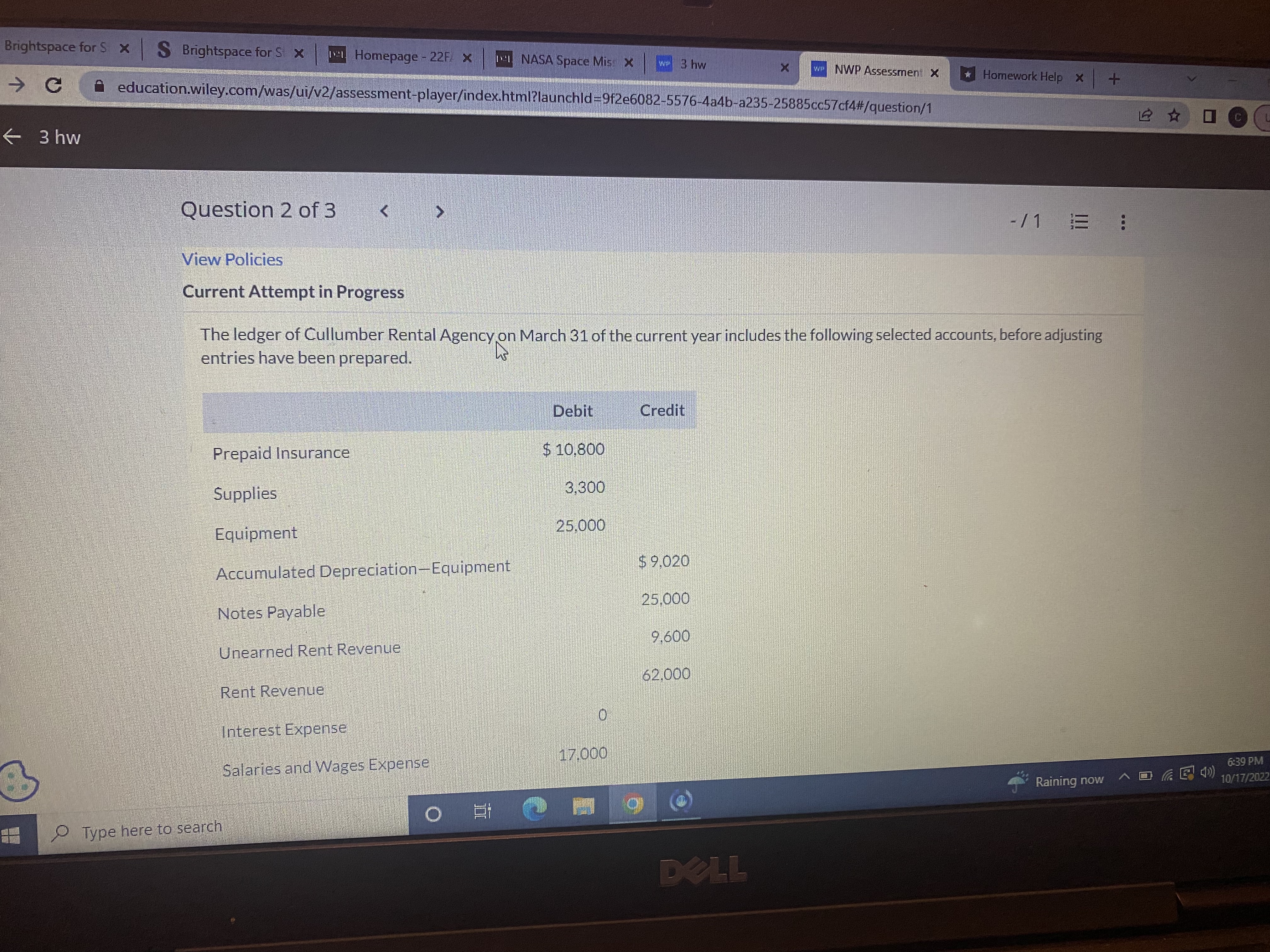 Question 3 of 3 - /1 E ... No. Date Account