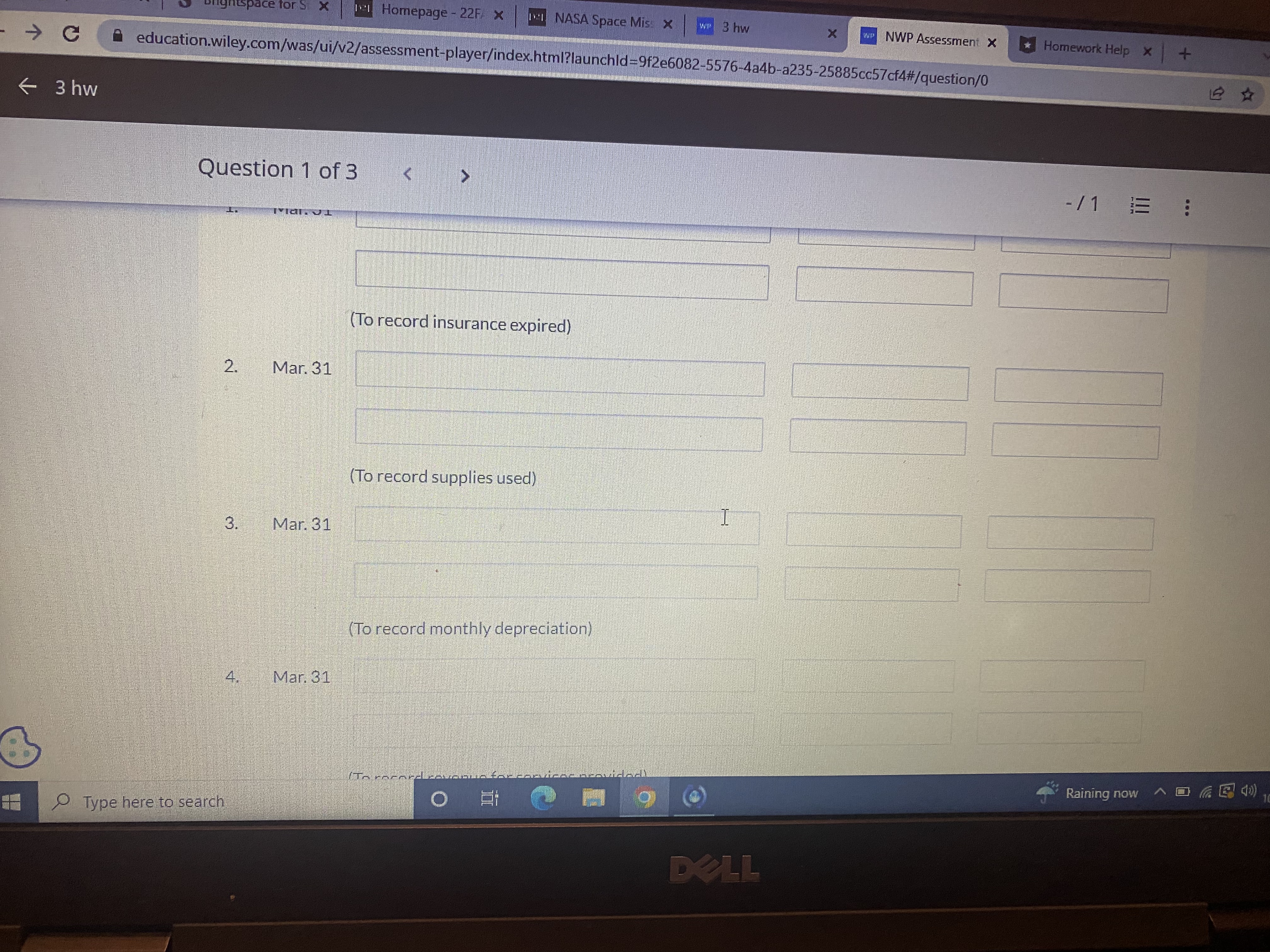 Question 3 of 3 - /1 E ... No. Date Account