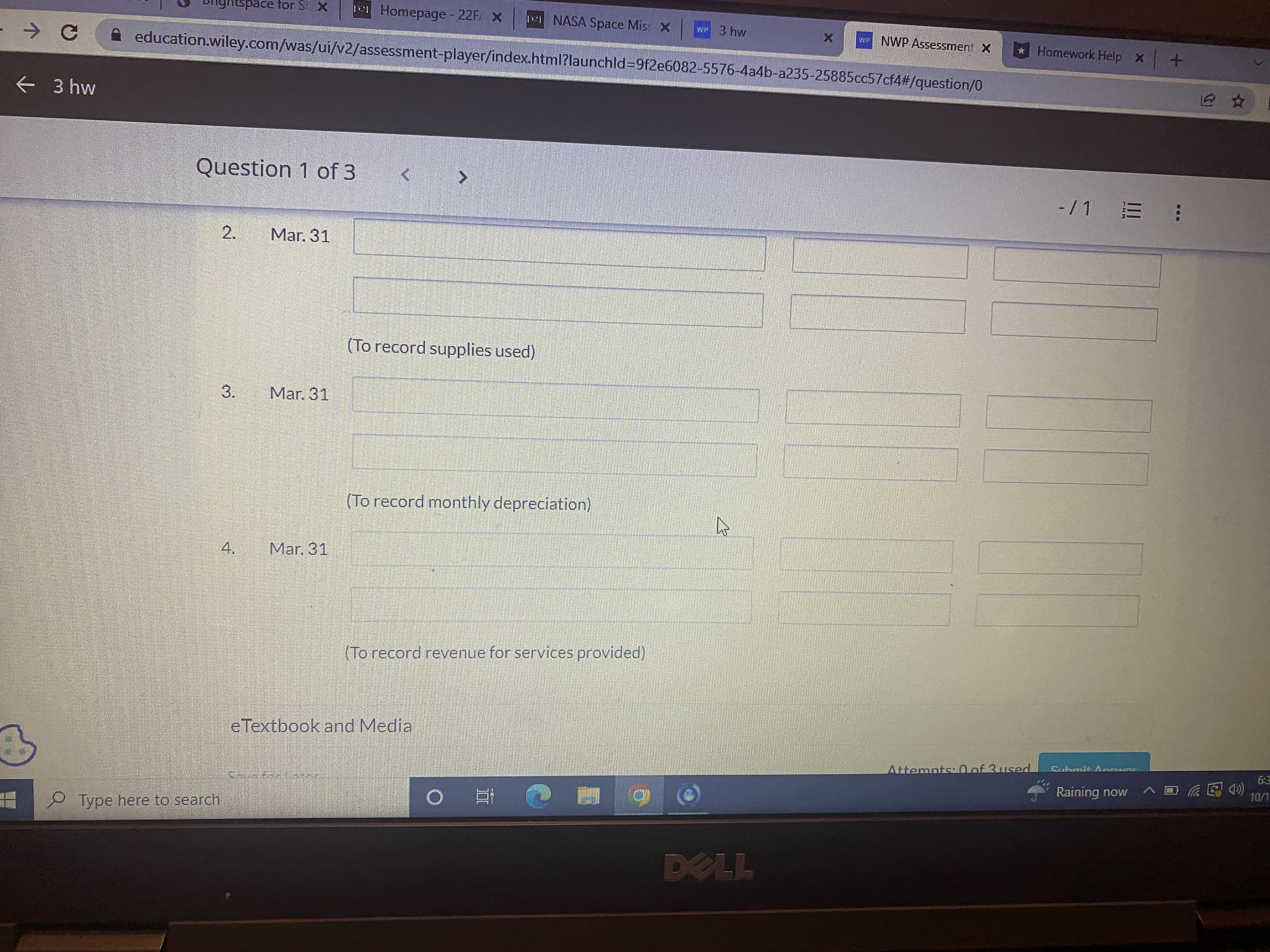 Question 3 of 3 - /1 E ... No. Date Account