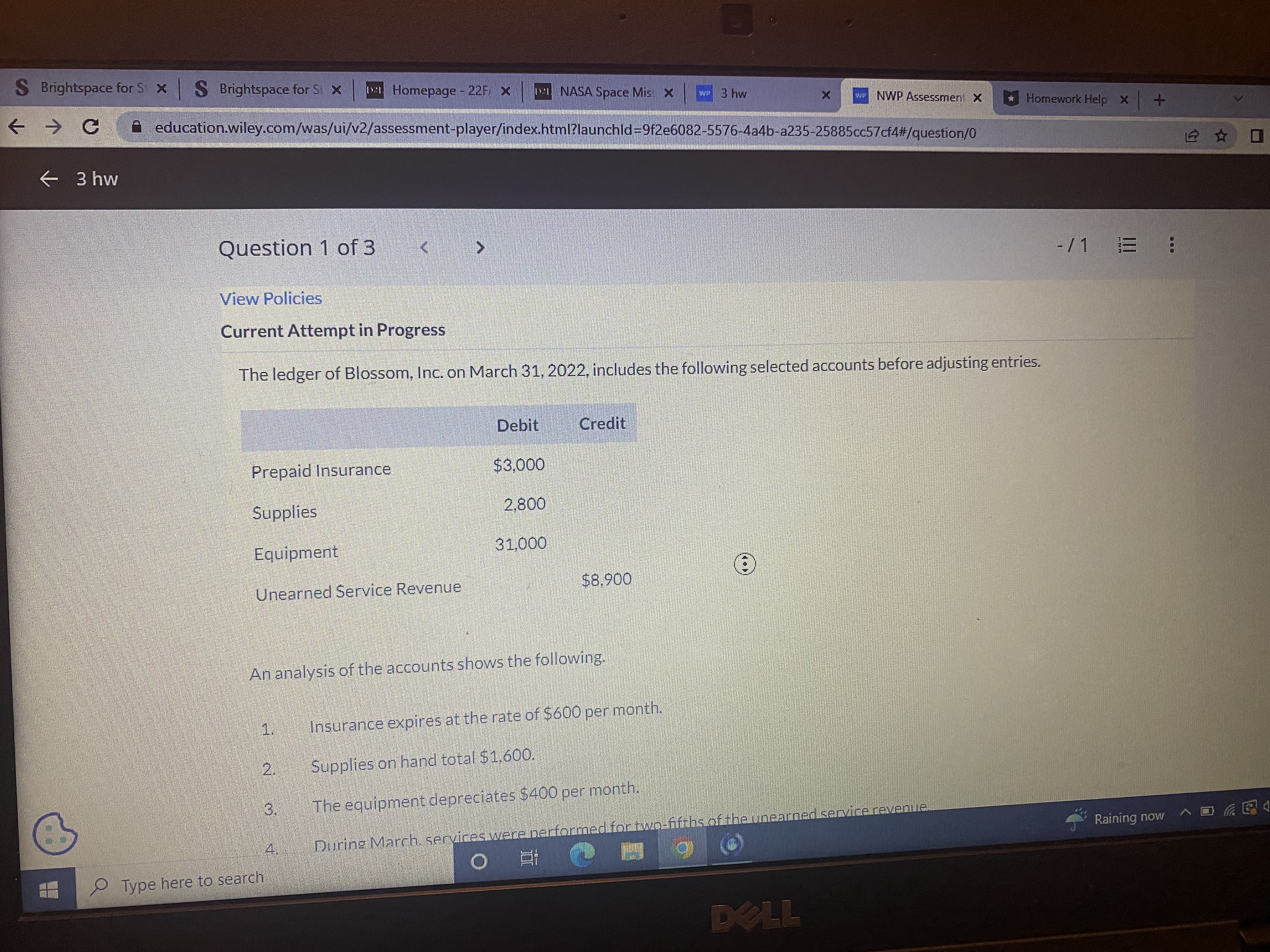 Question 3 of 3 - /1 E ... No. Date Account