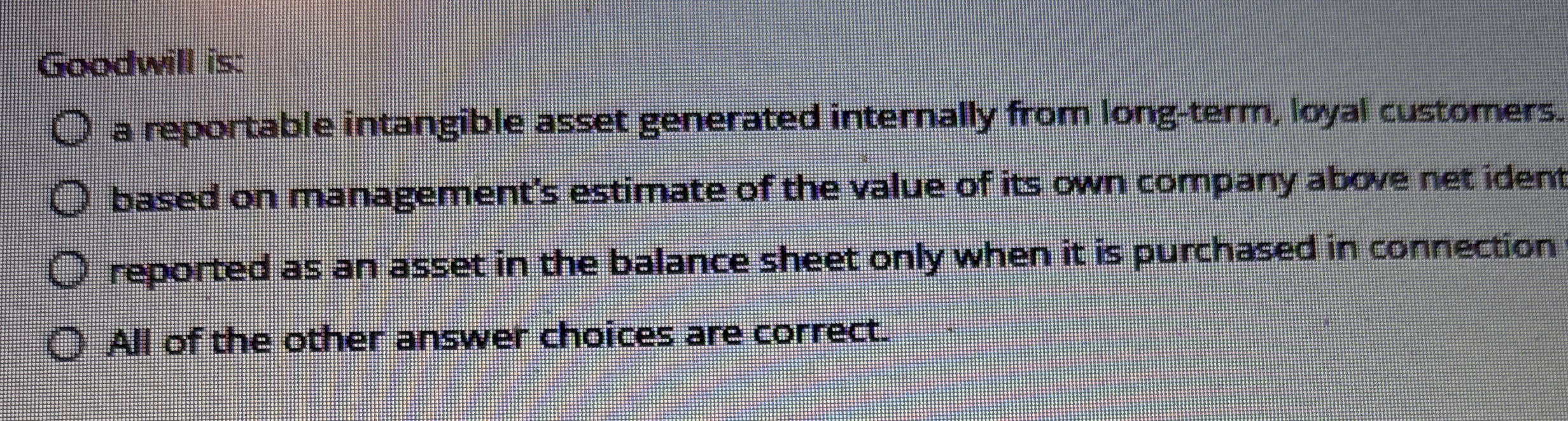 Goodvill is: a reportable intangible asset