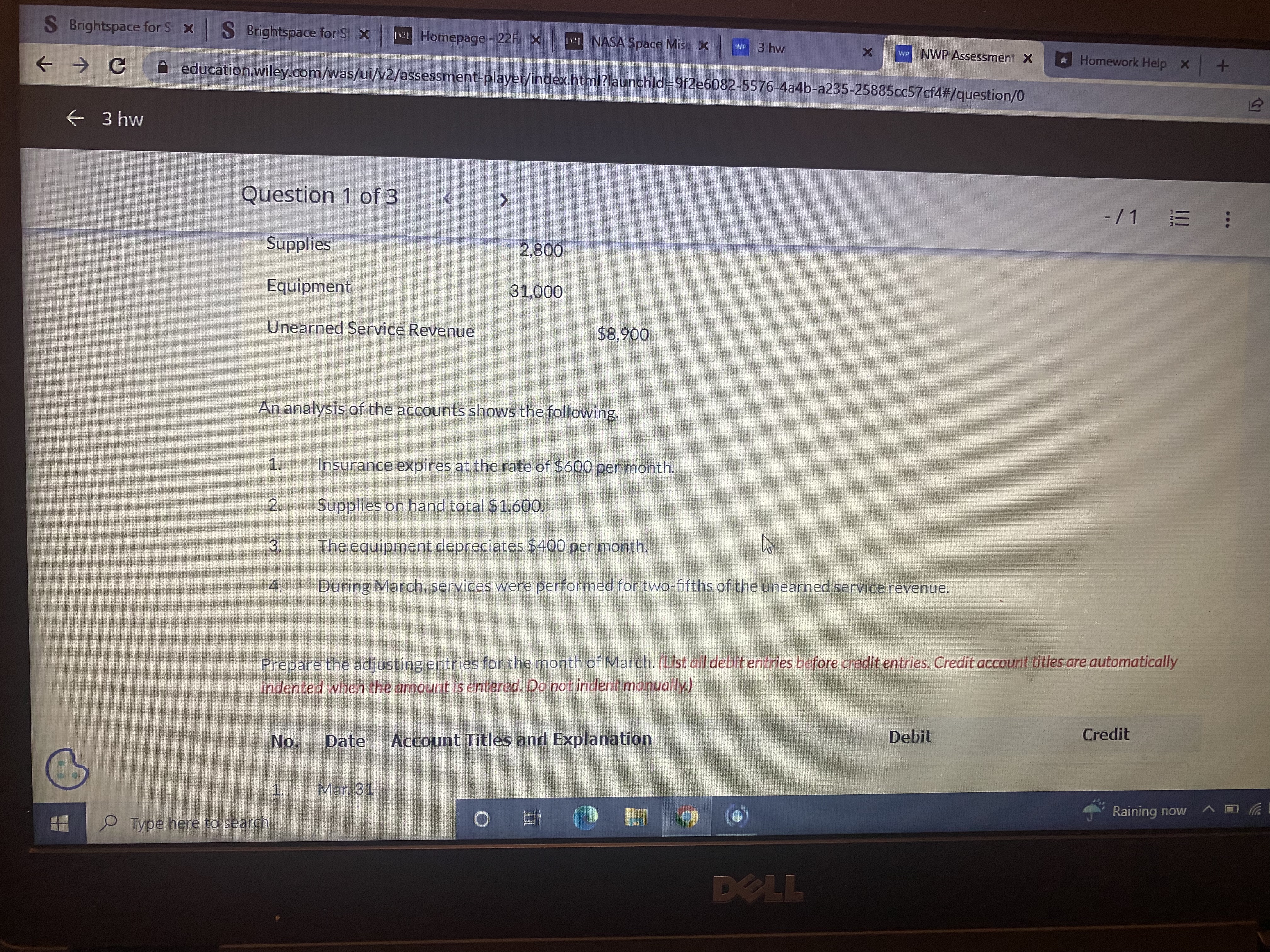 Question 3 of 3 - /1 E ... No. Date Account