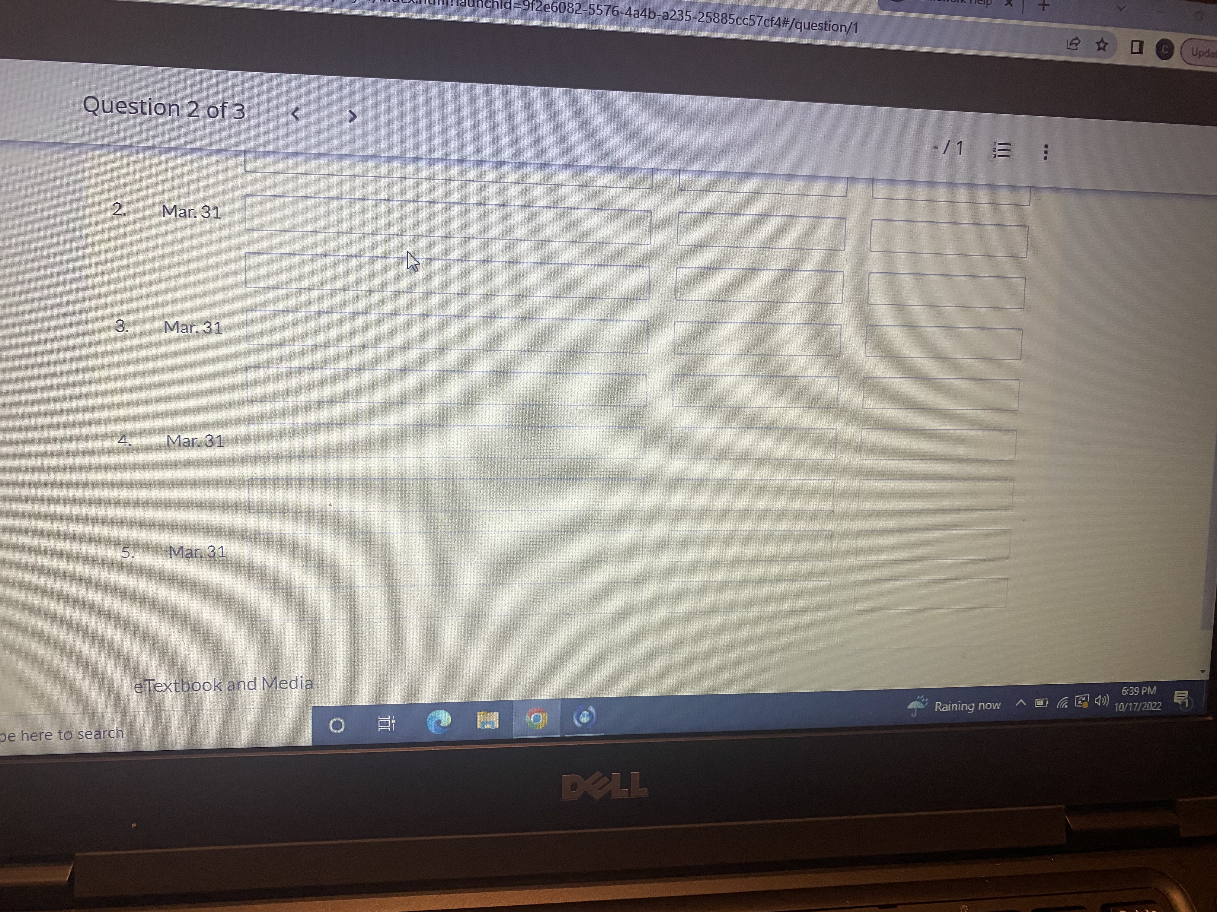 Question 3 of 3 - /1 E ... No. Date Account