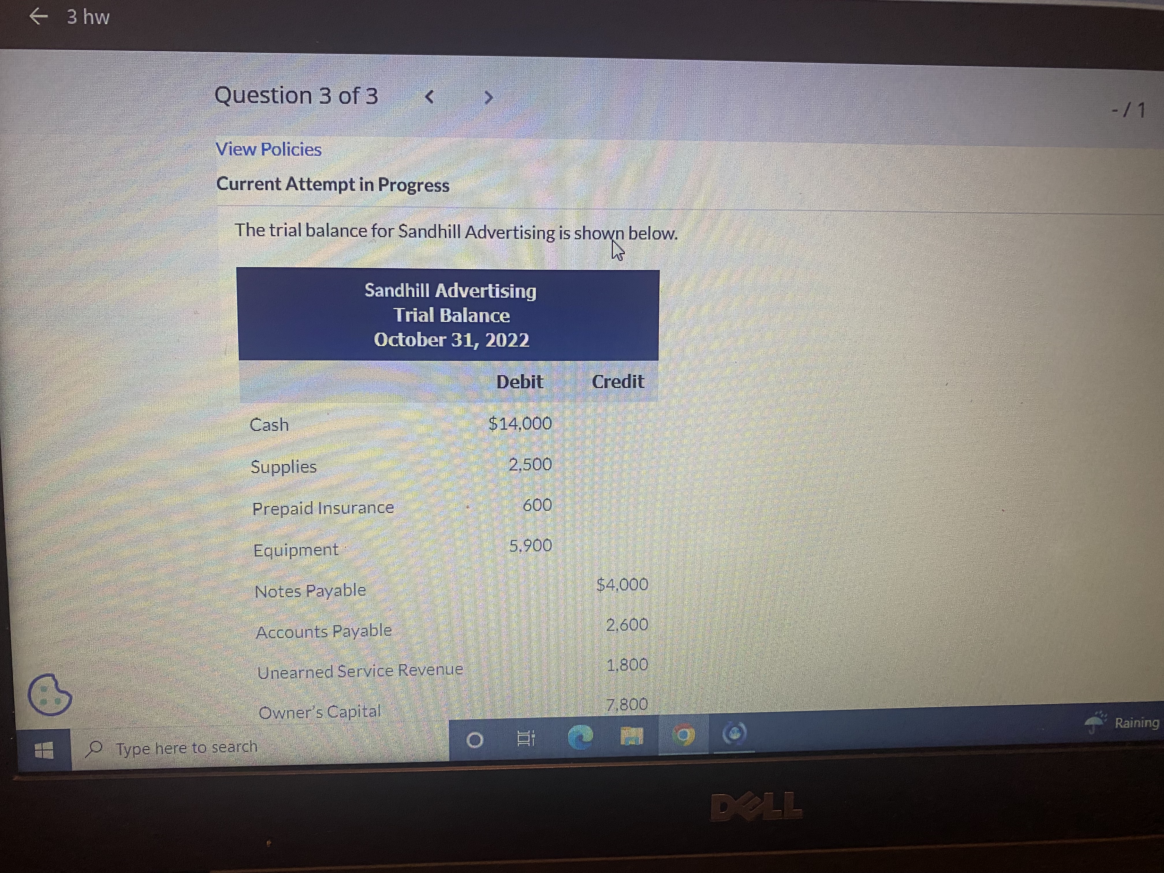 Question 3 of 3 - /1 E ... No. Date Account