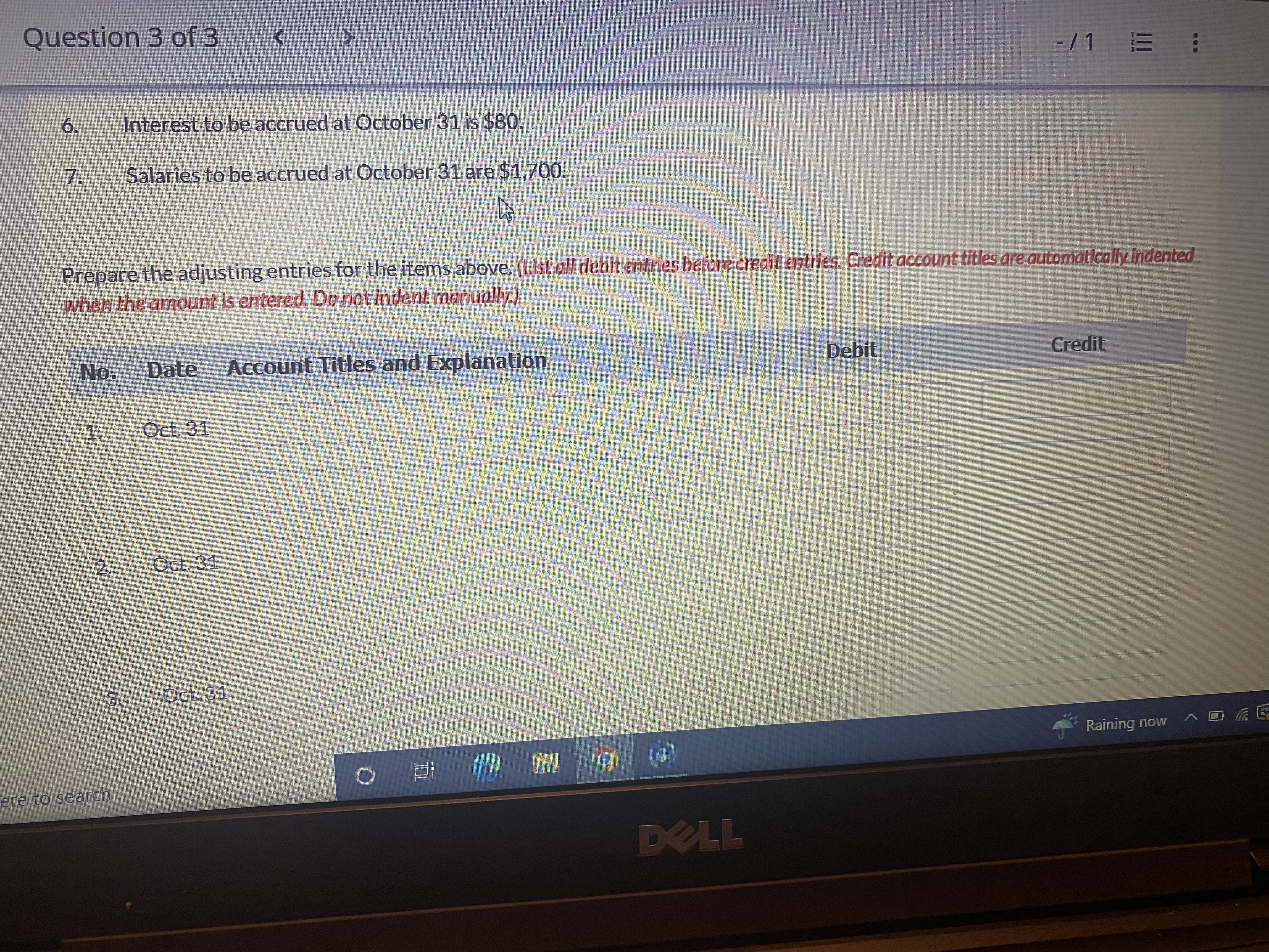 Question 3 of 3 - /1 E ... No. Date Account