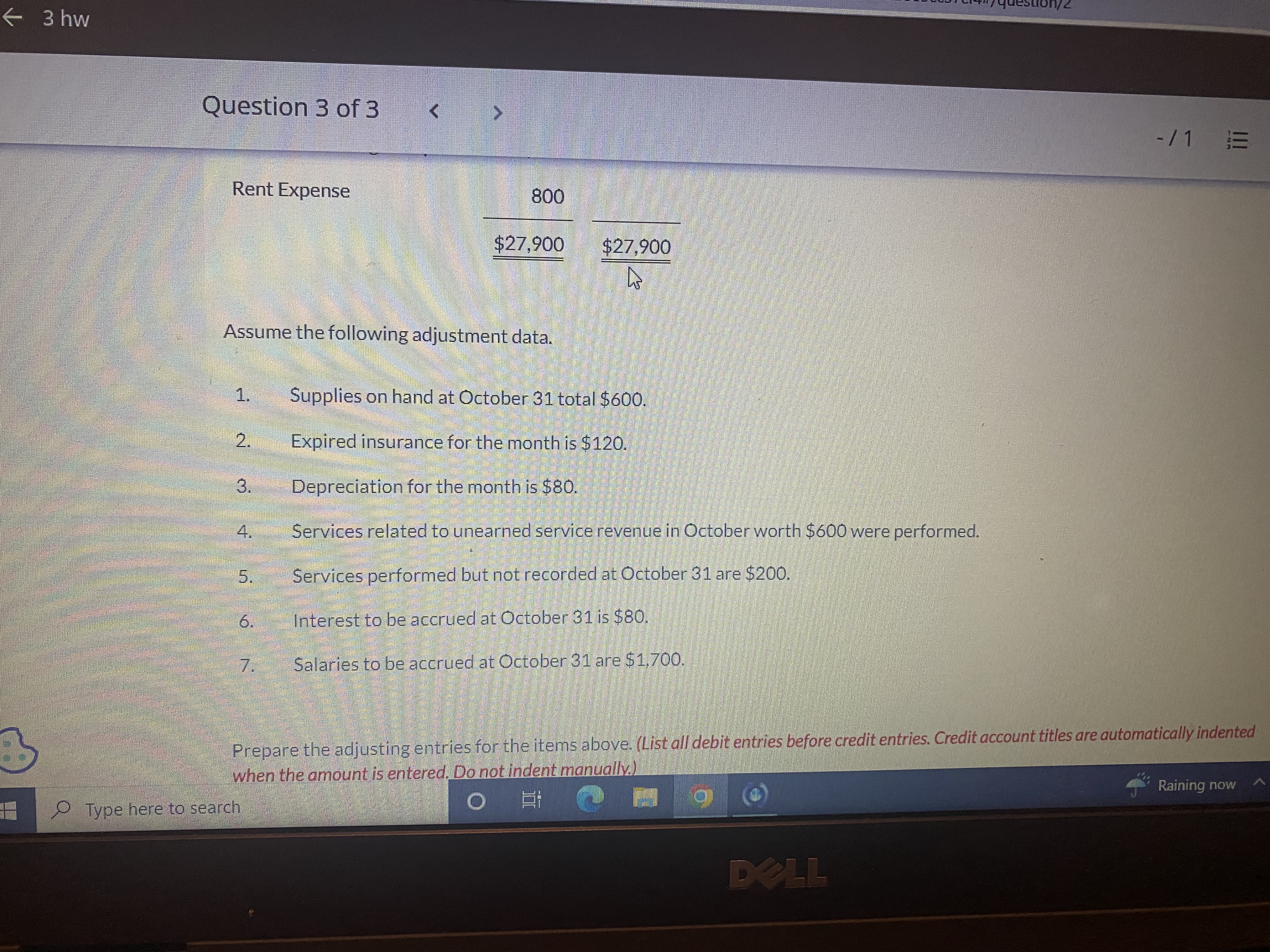 Question 3 of 3 - /1 E ... No. Date Account