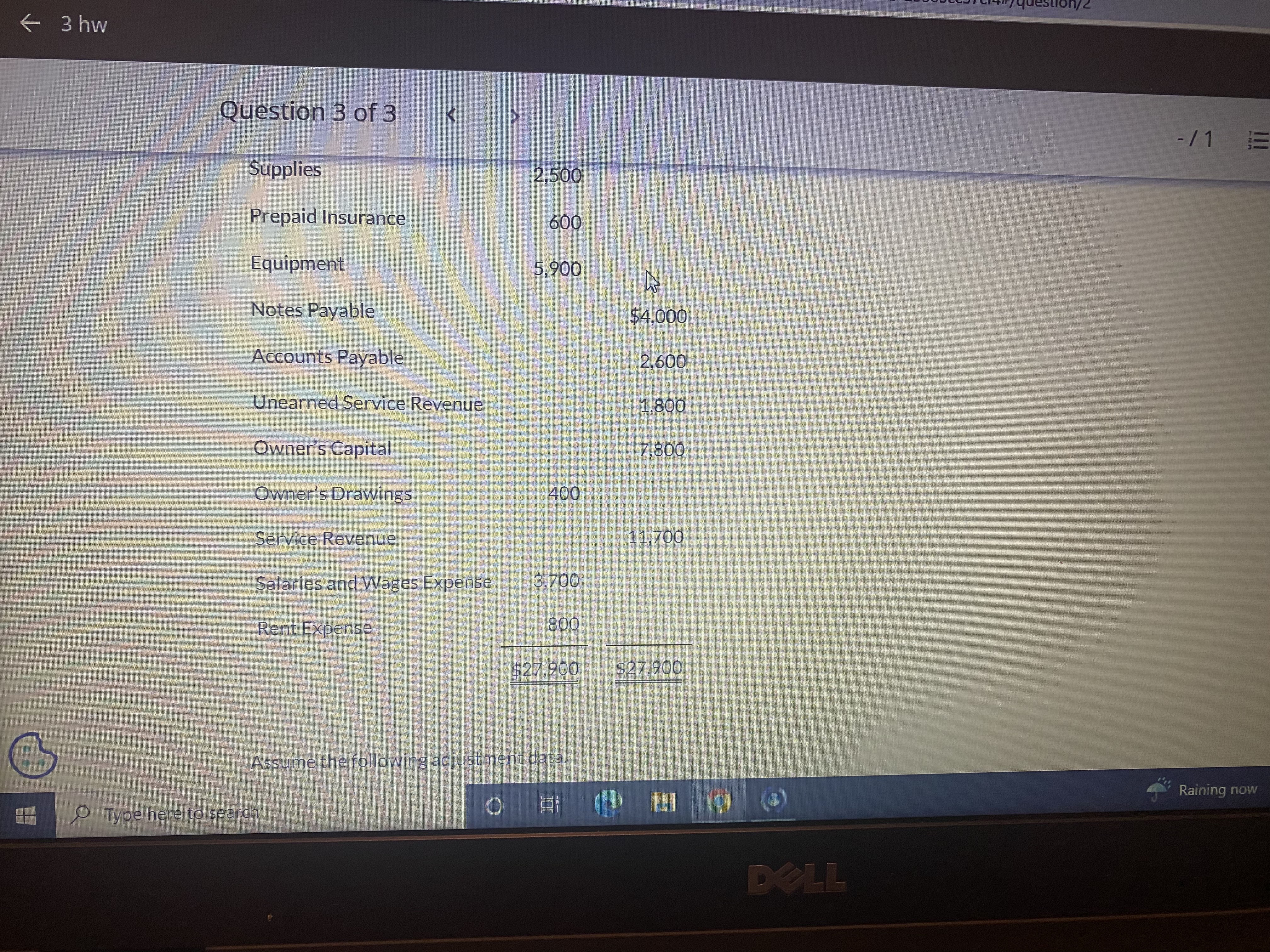 Question 3 of 3 - /1 E ... No. Date Account