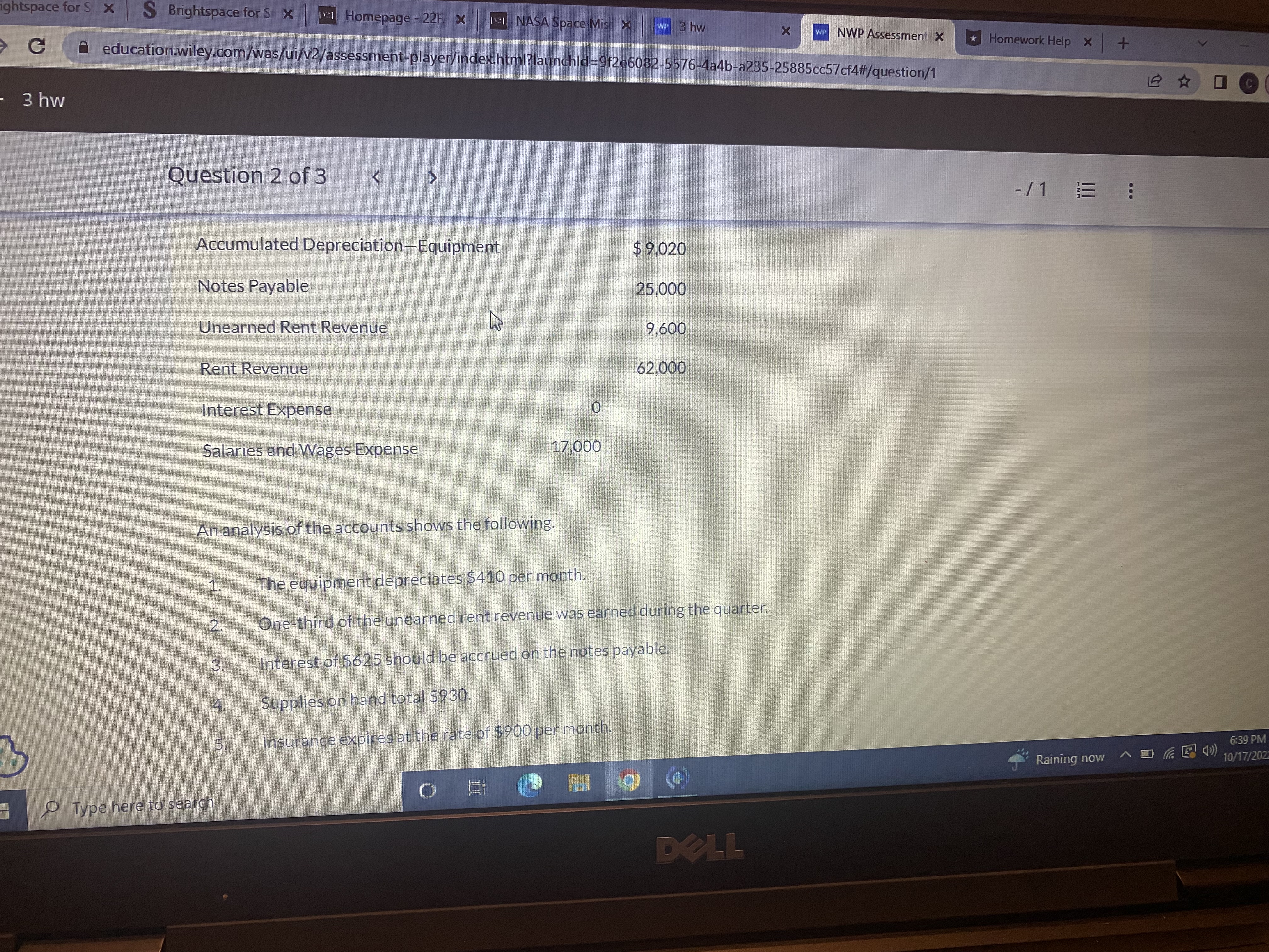 Question 3 of 3 - /1 E ... No. Date Account
