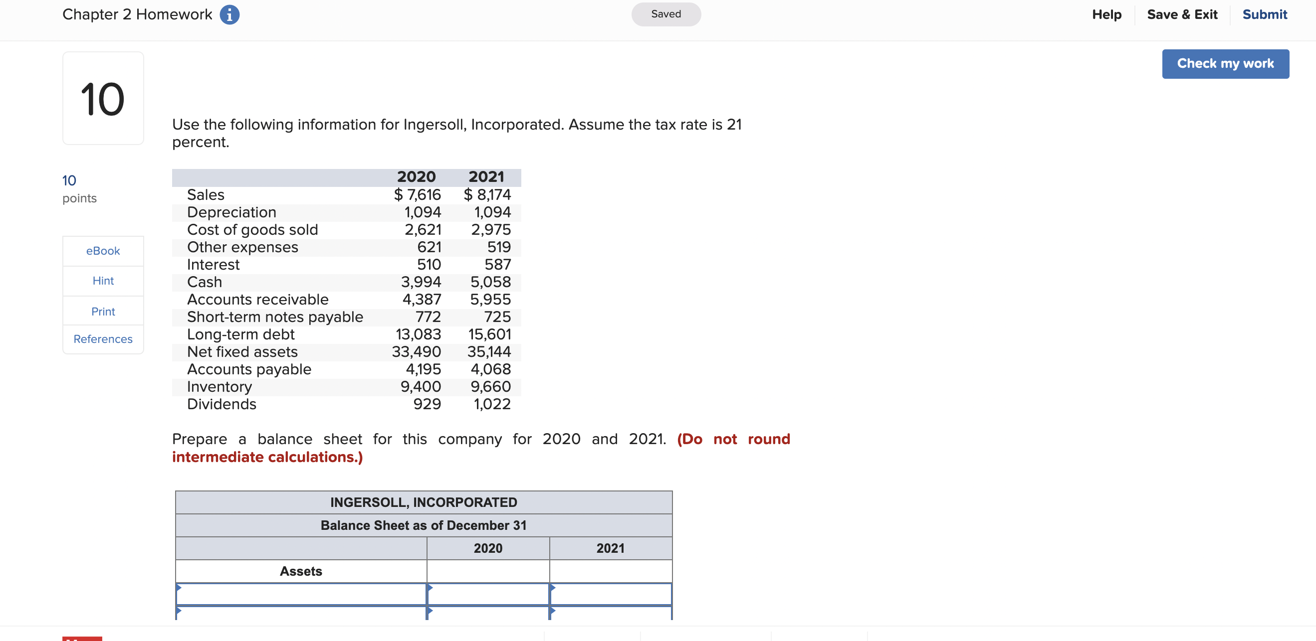 Chapter 2 Homework i Saved Help Save & Exit