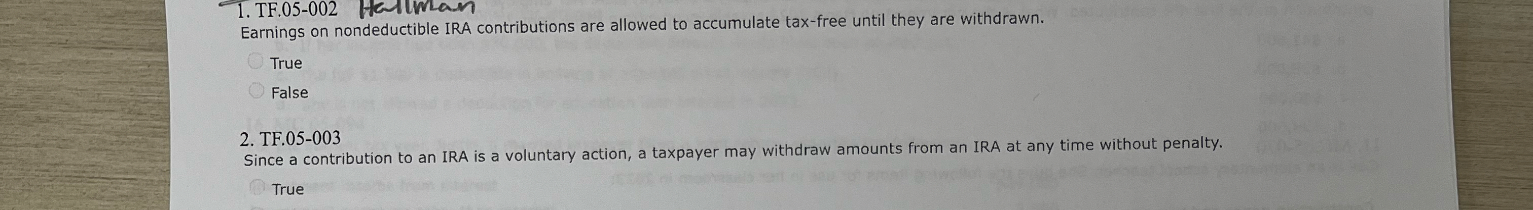 TF . 0 5 - 0 0 2 Earnings on nondeductible IRA