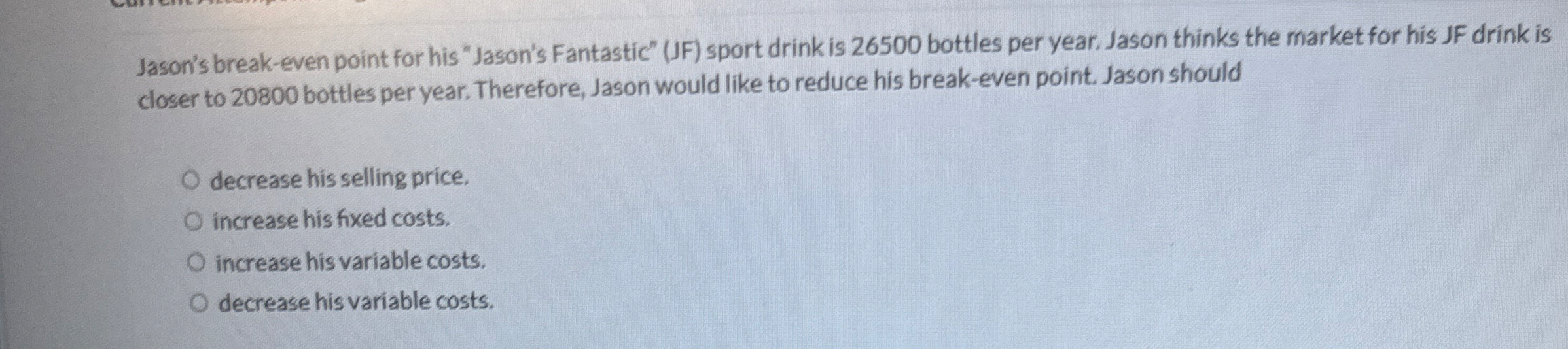 Jason's break - even point for his 