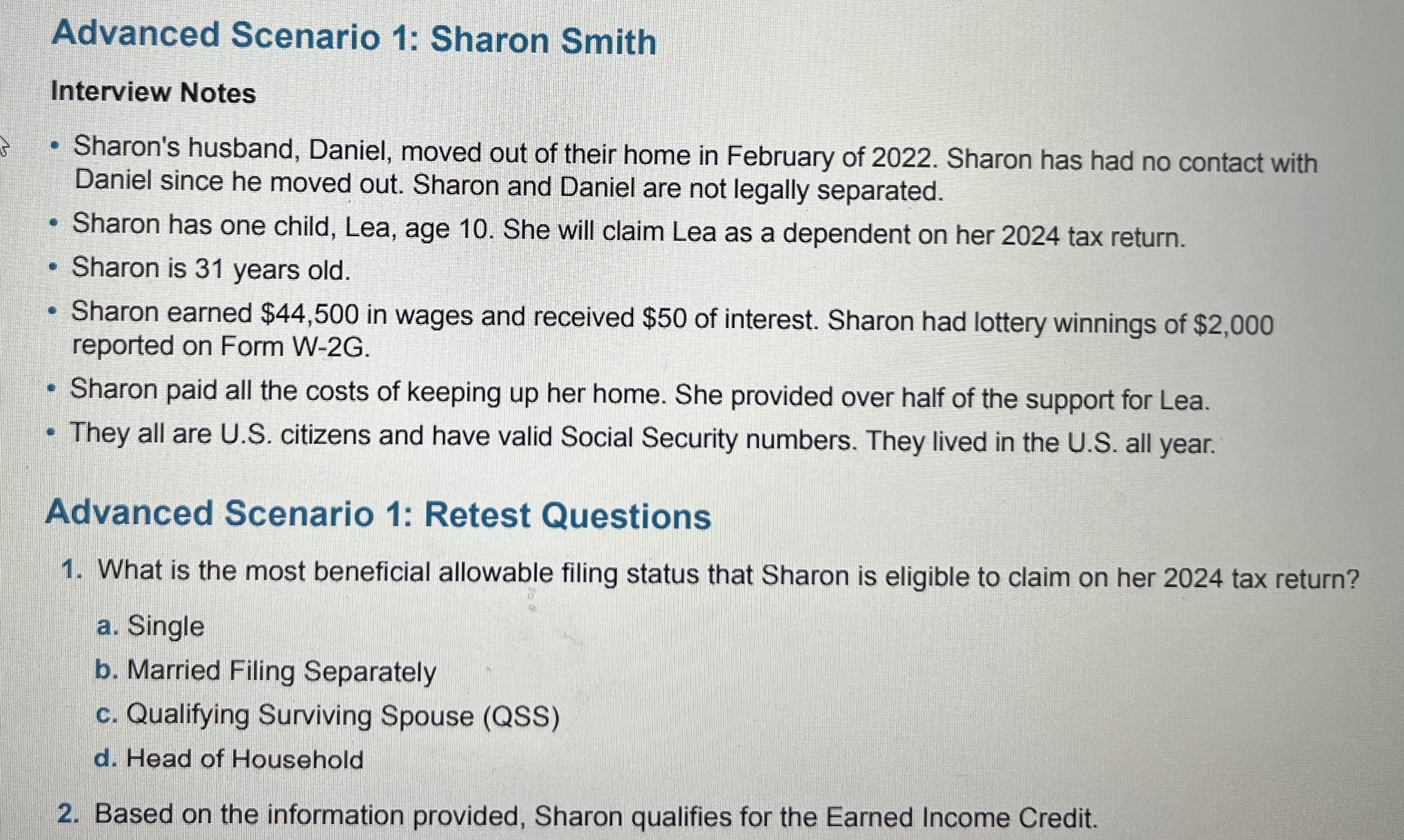 Advanced Scenario 1 : Sharon Smith Interview