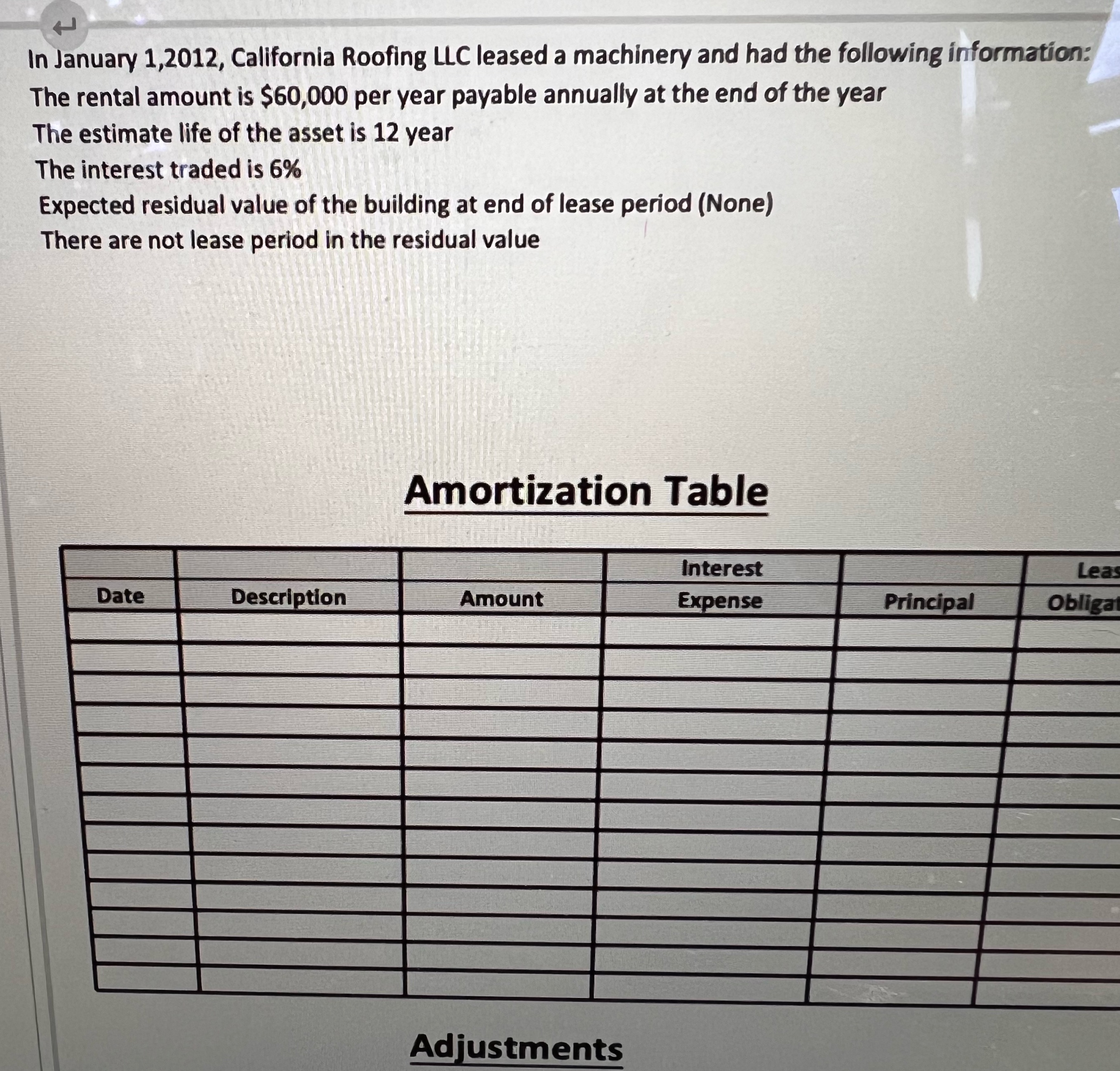 Amortization table 'ln Ianuary 1,2012, California