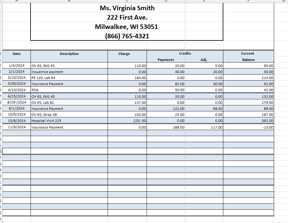 Ms. Virginia Smith 222 First Ave. Milwalkee, WI